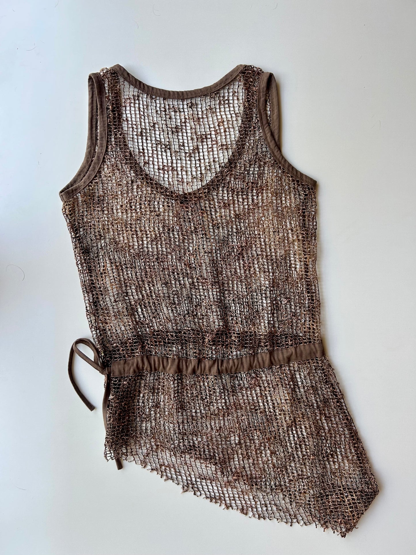 Brown Mesh Sequin Top ✮ Size M