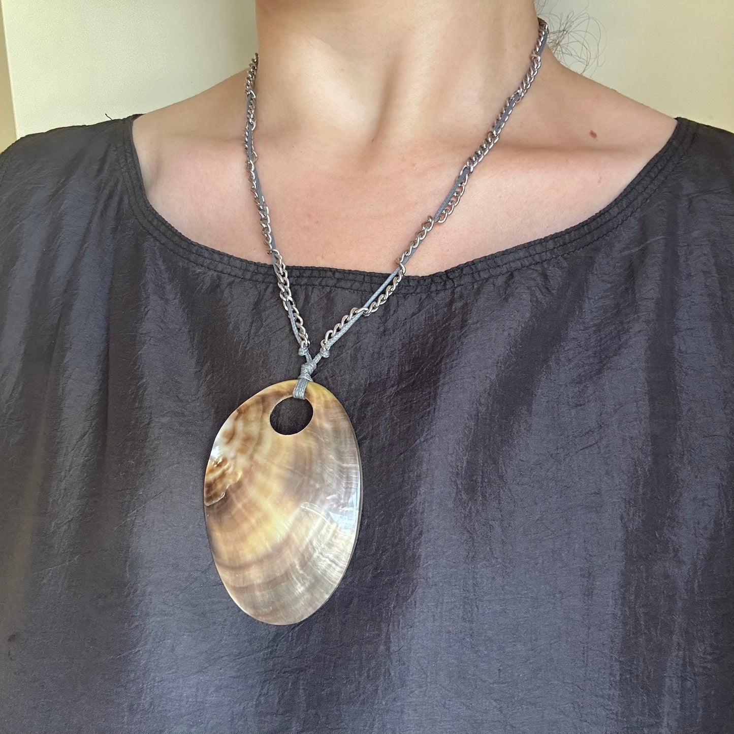 upcycled stainless steel shell necklace