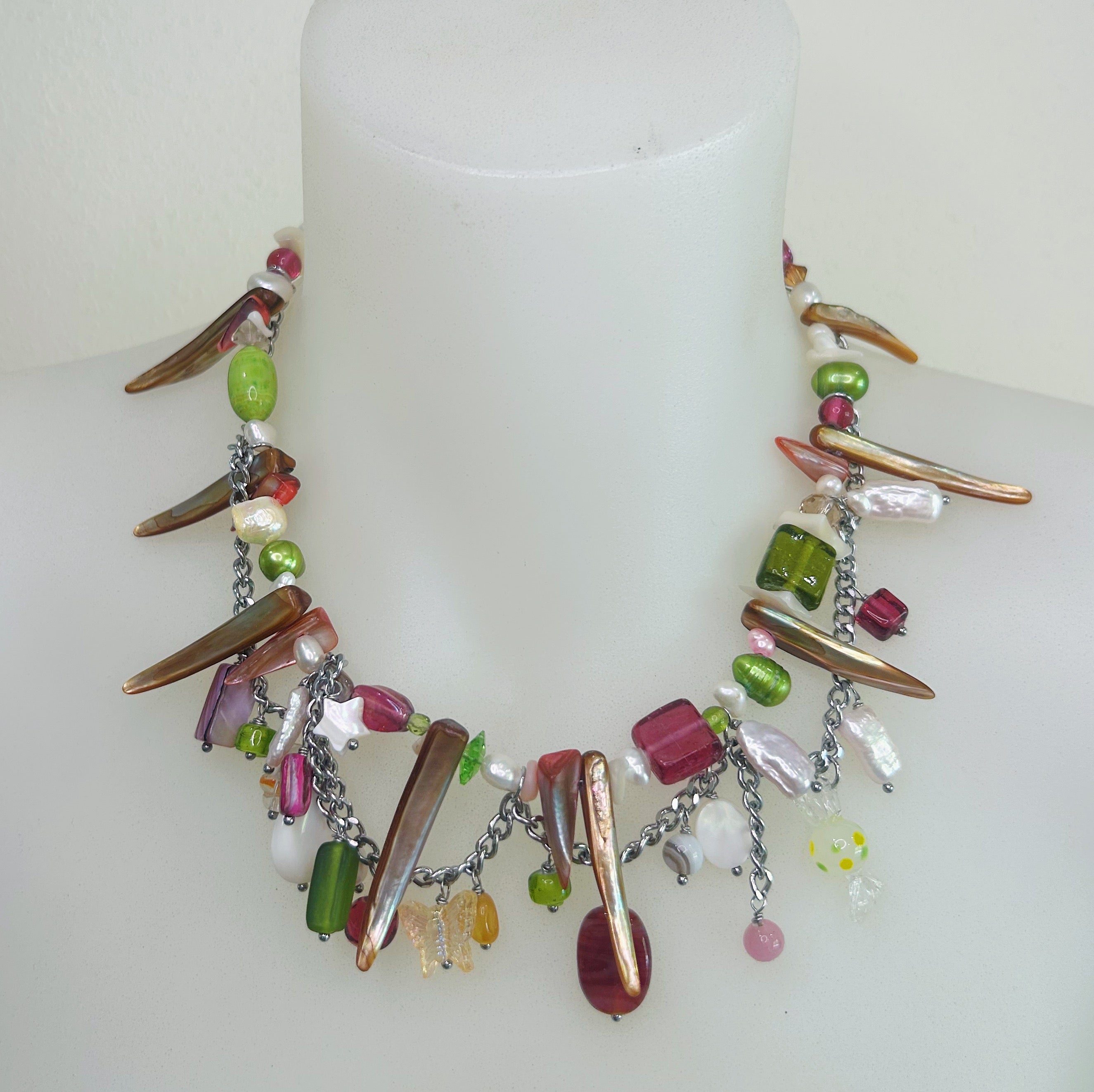 upcycled shell and glass necklace