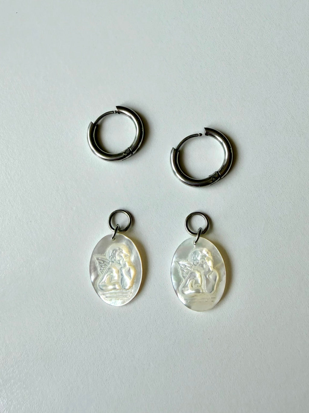 Mother of Pearl Angel Huggie Earrings
