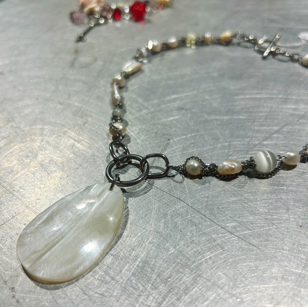 upcycled shell & pearl necklace