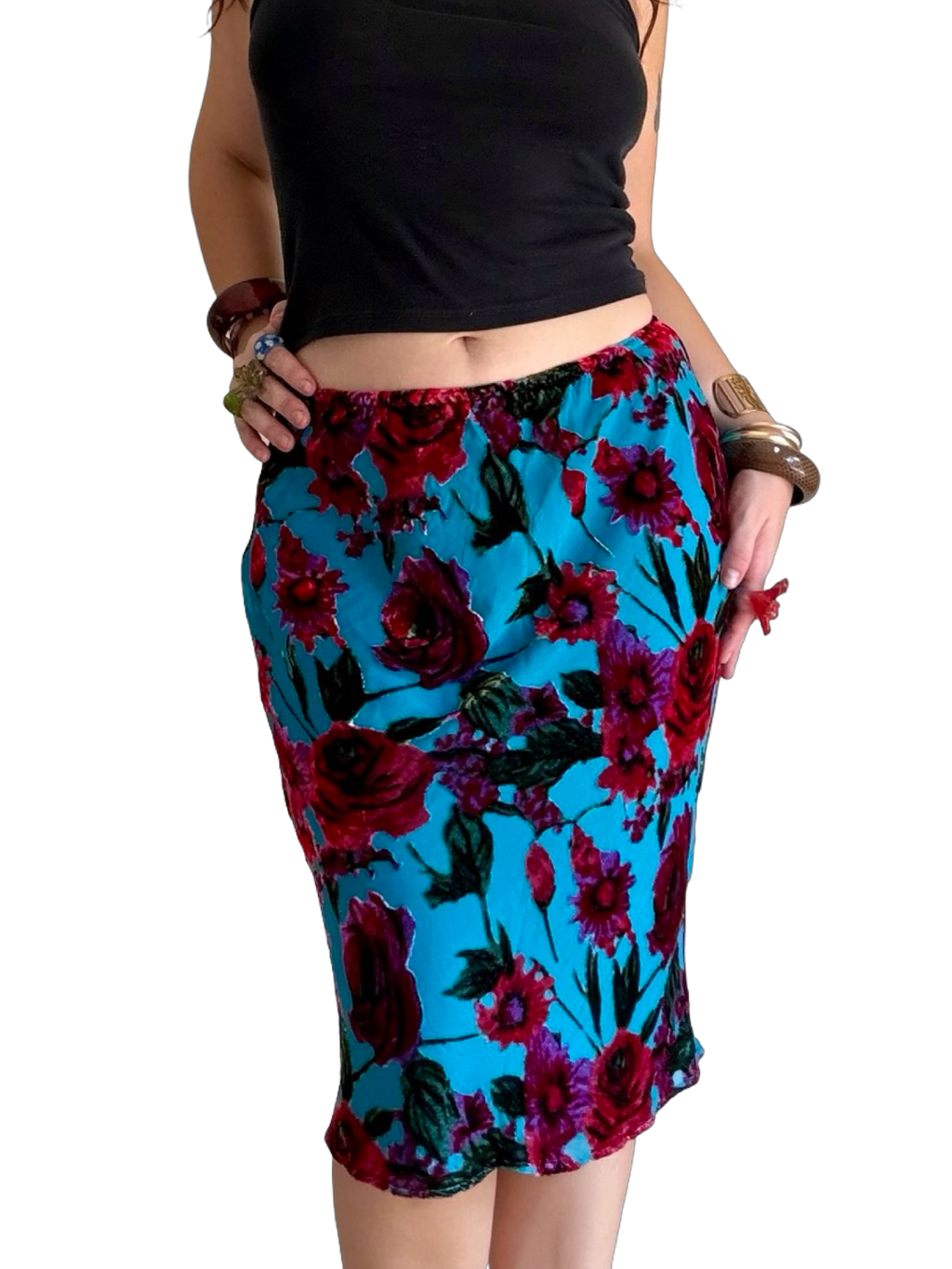 Turquoise Floral Midi Skirt ✮ Size M