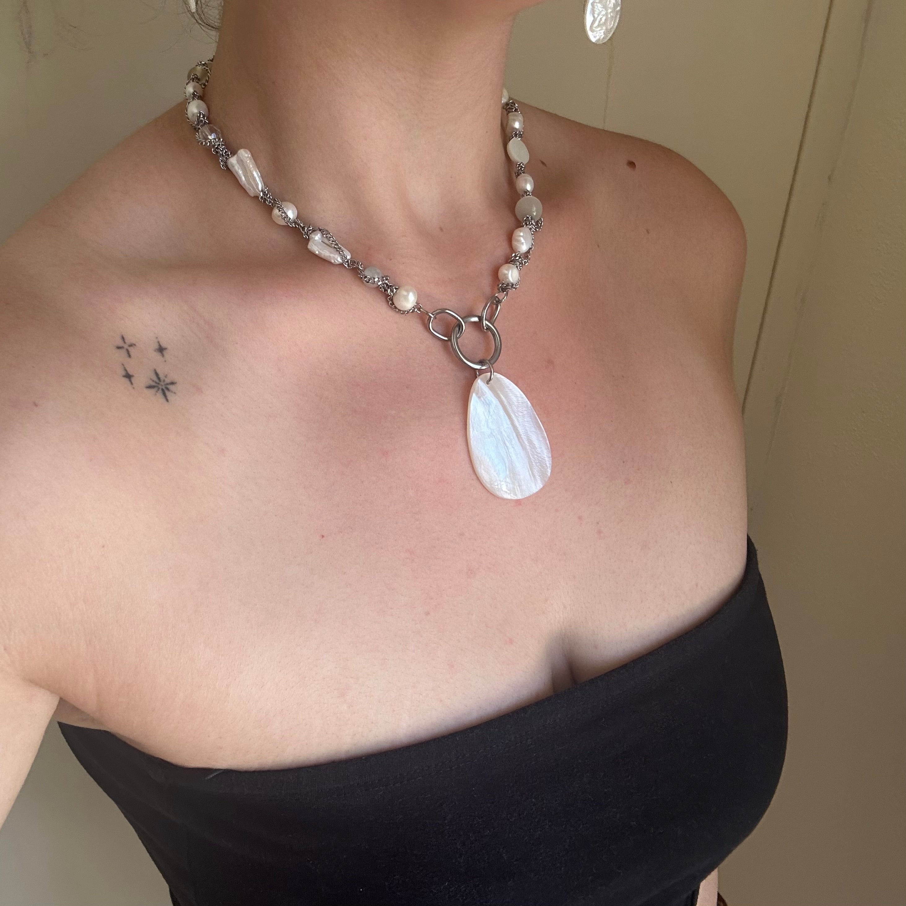 upcycled shell & pearl necklace