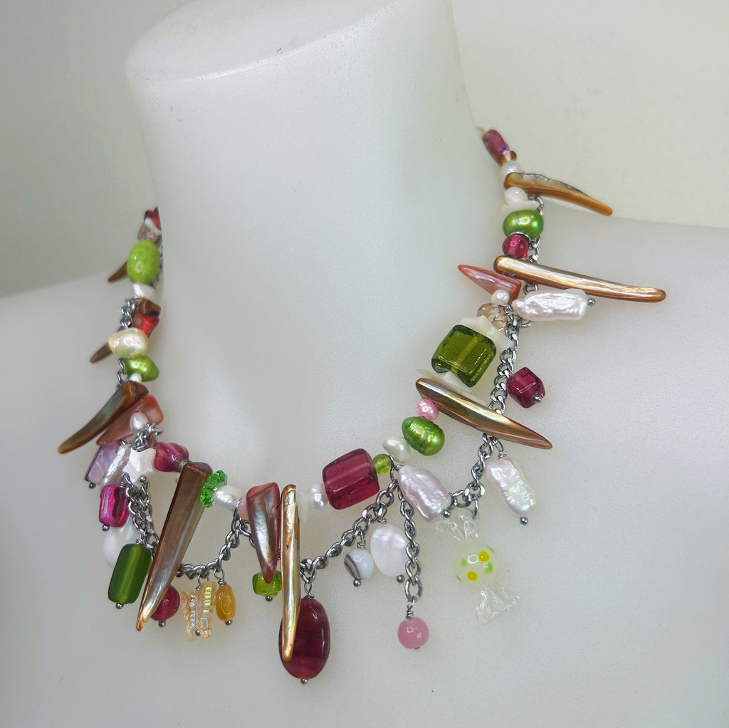 upcycled shell and glass necklace