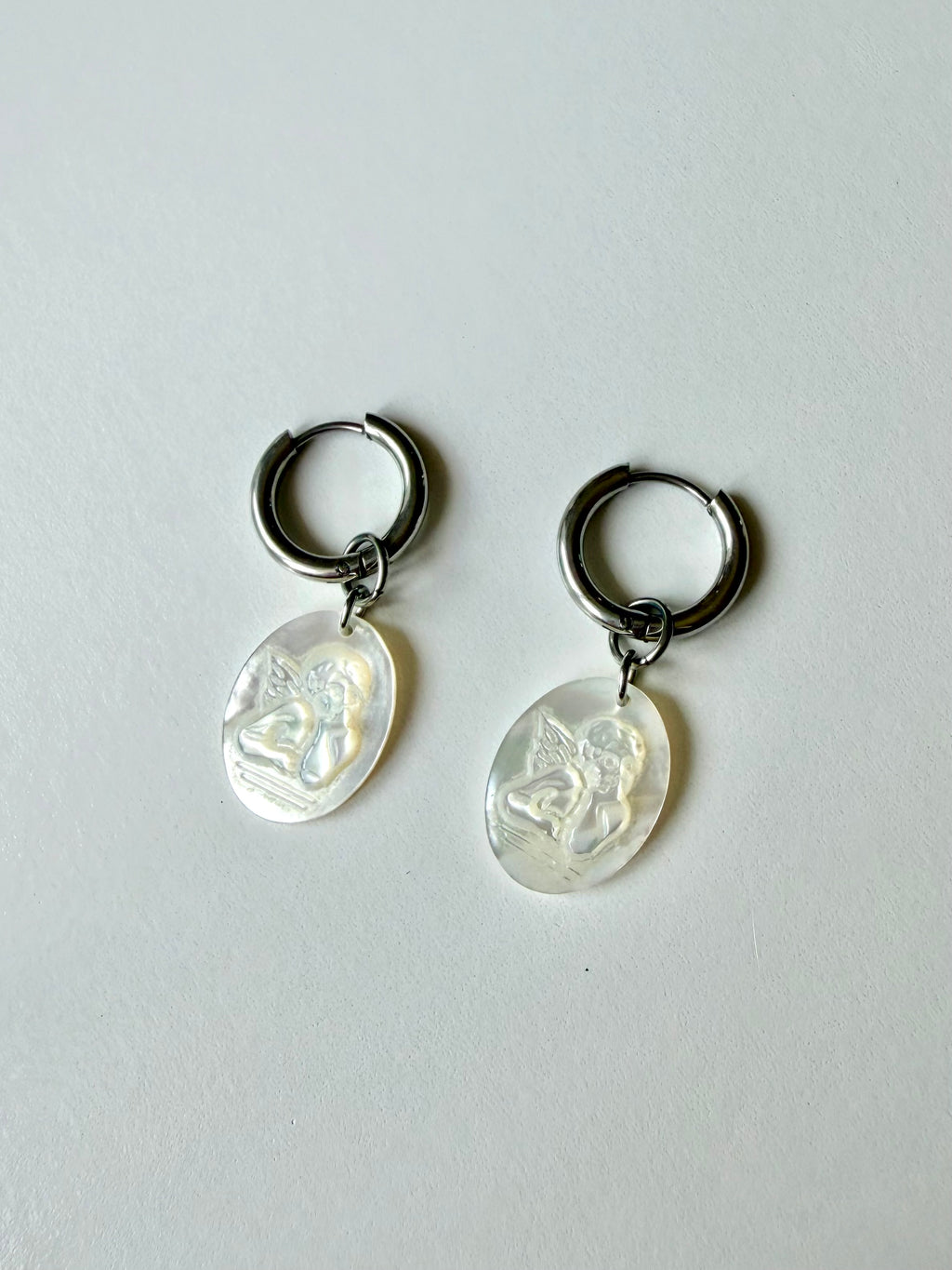 Mother of Pearl Angel Huggie Earrings