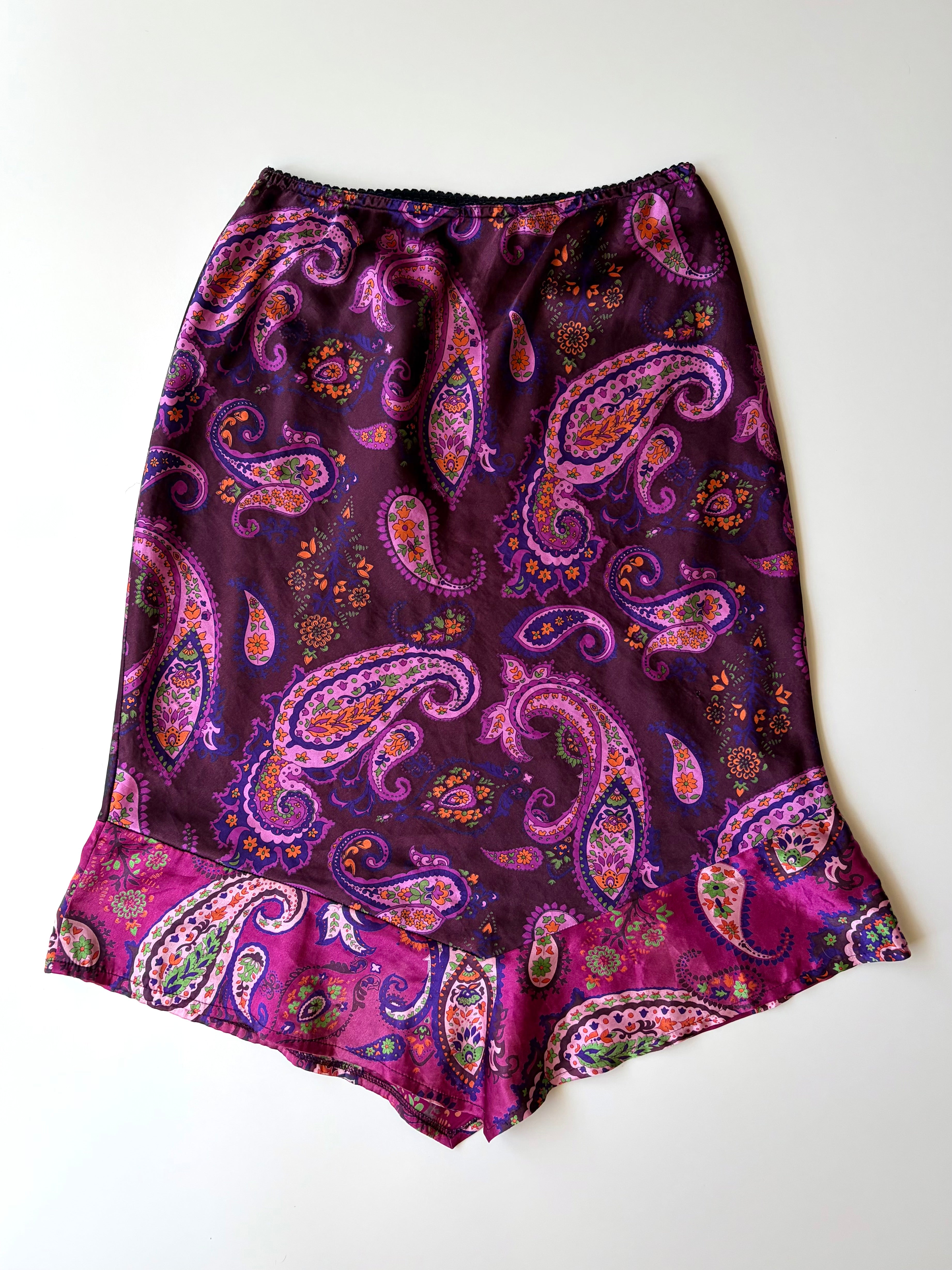 90s Purple Paisley Midi Skirt ✮ Size 12