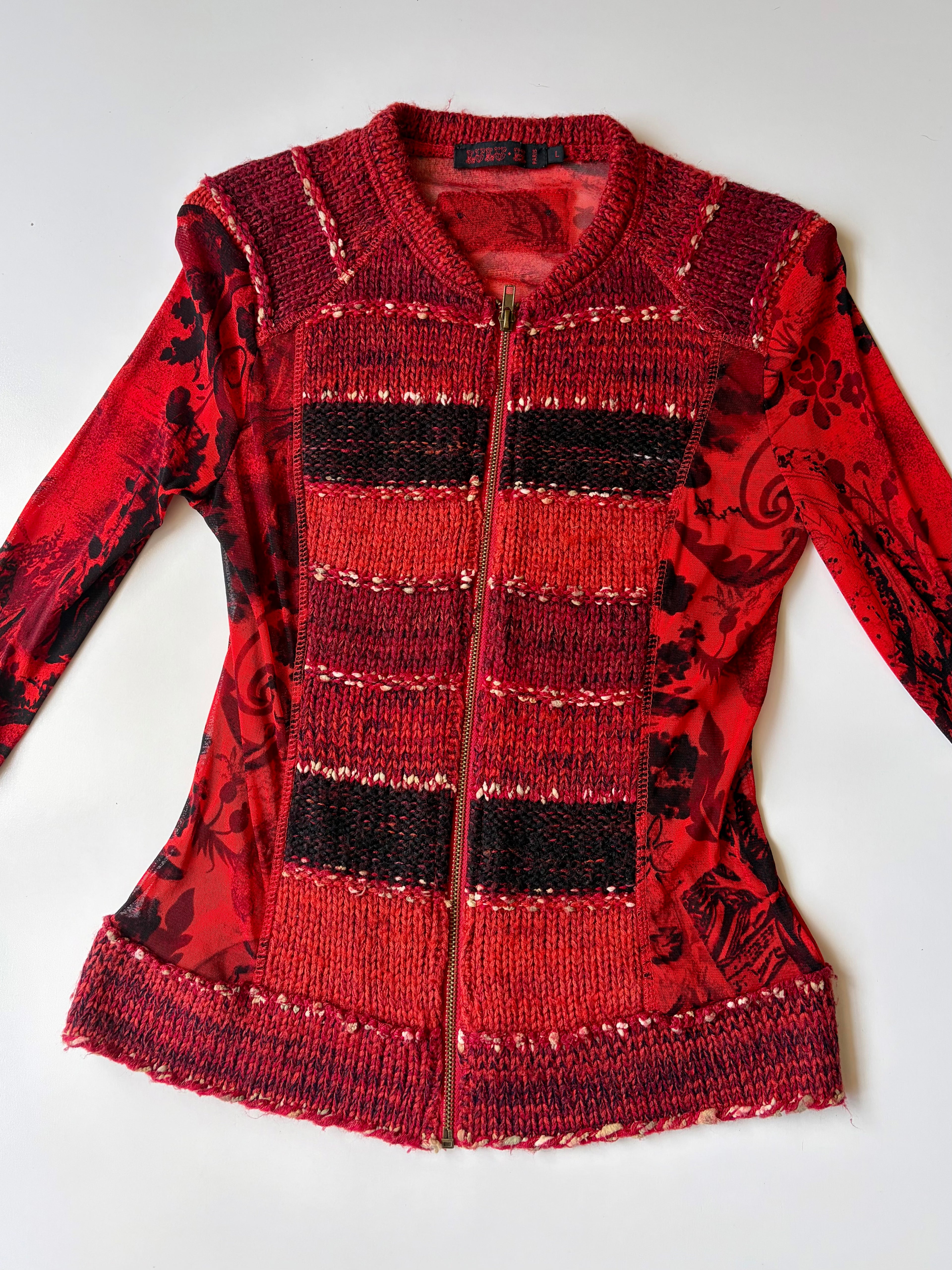 RARE Lulu H Paris Mesh/Knit Zip Top ✮ Size L
