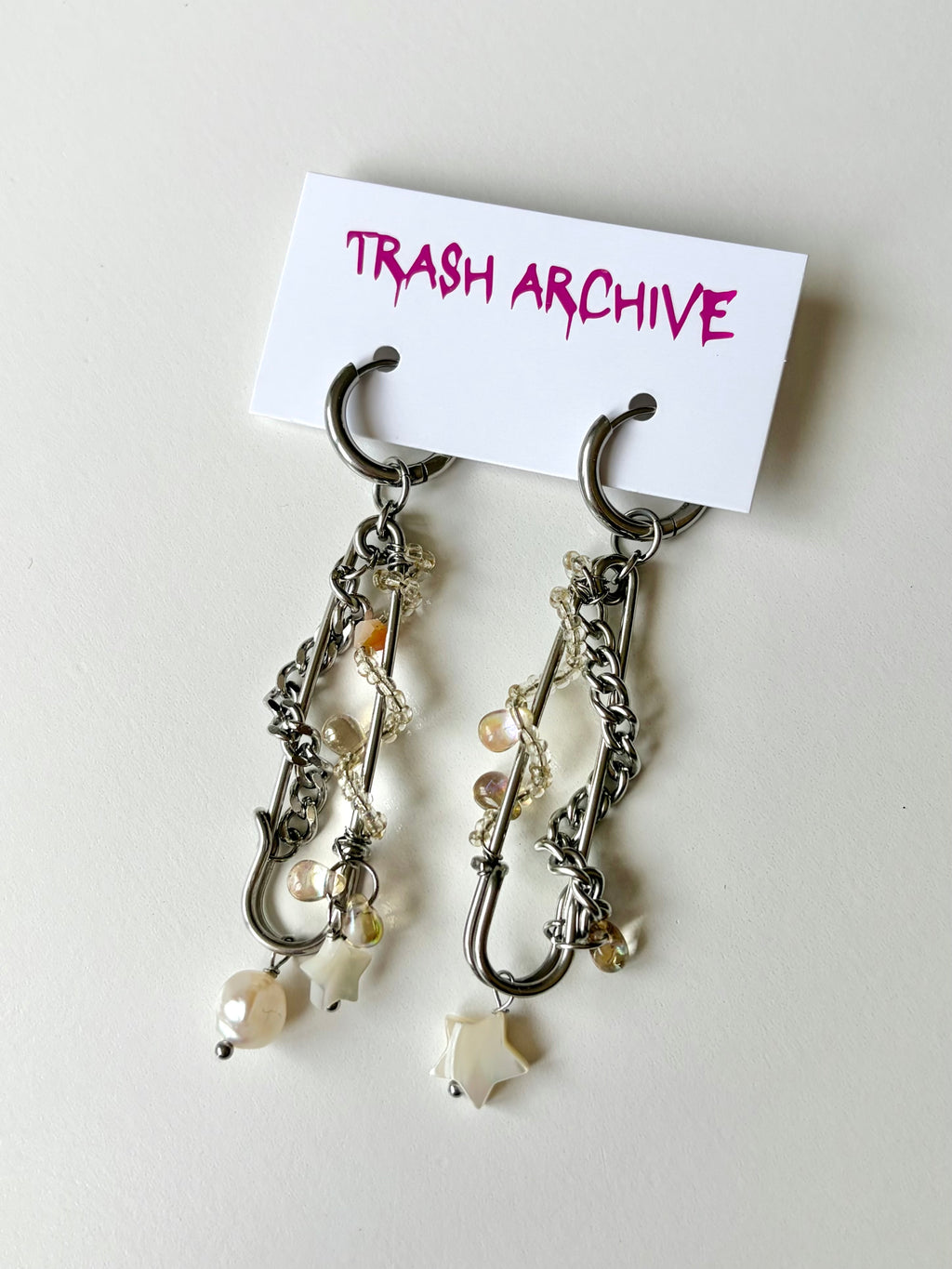 Safety Pin Pearl Huggie Earrings