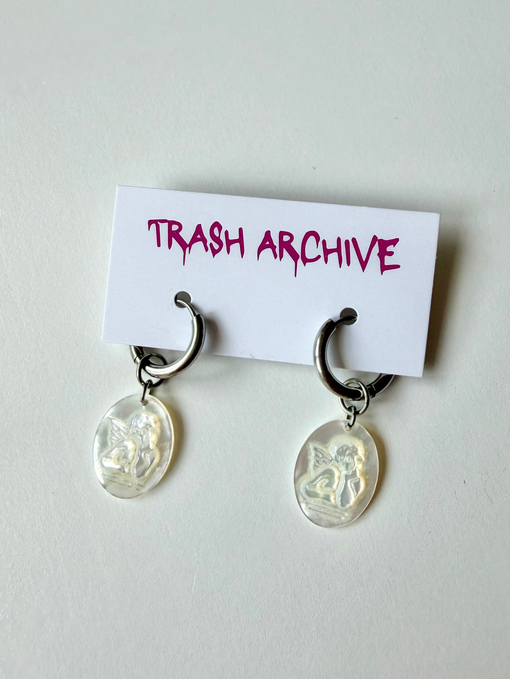 Mother of Pearl Angel Huggie Earrings