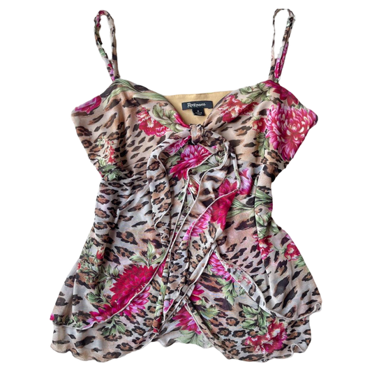 Vintage Floral leopard print cami ✮ Size M