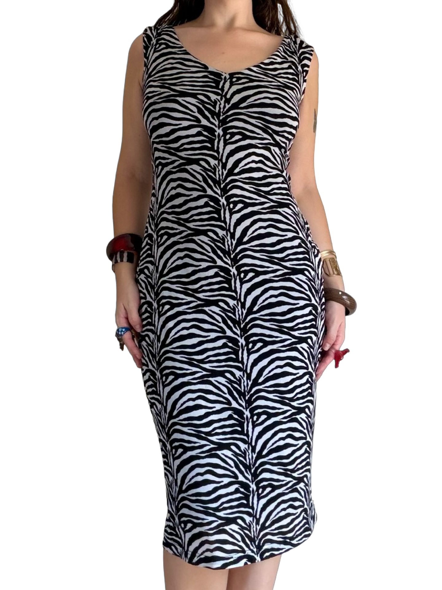 Vintage Zebra Print Bodycon Midi Dress ✮ Size 12