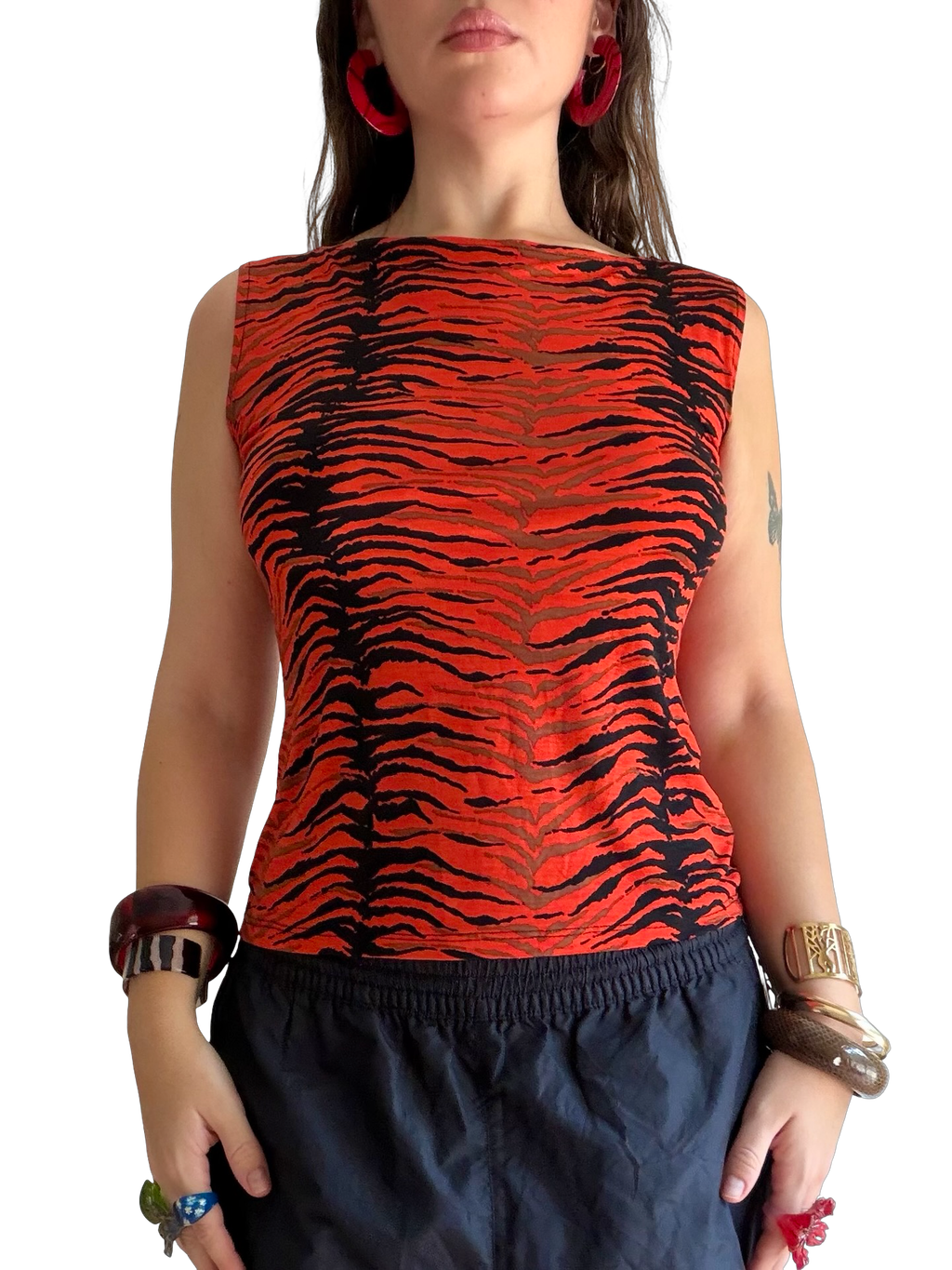 90s Red Tiger Print Sleeveless Top ✮ Size M