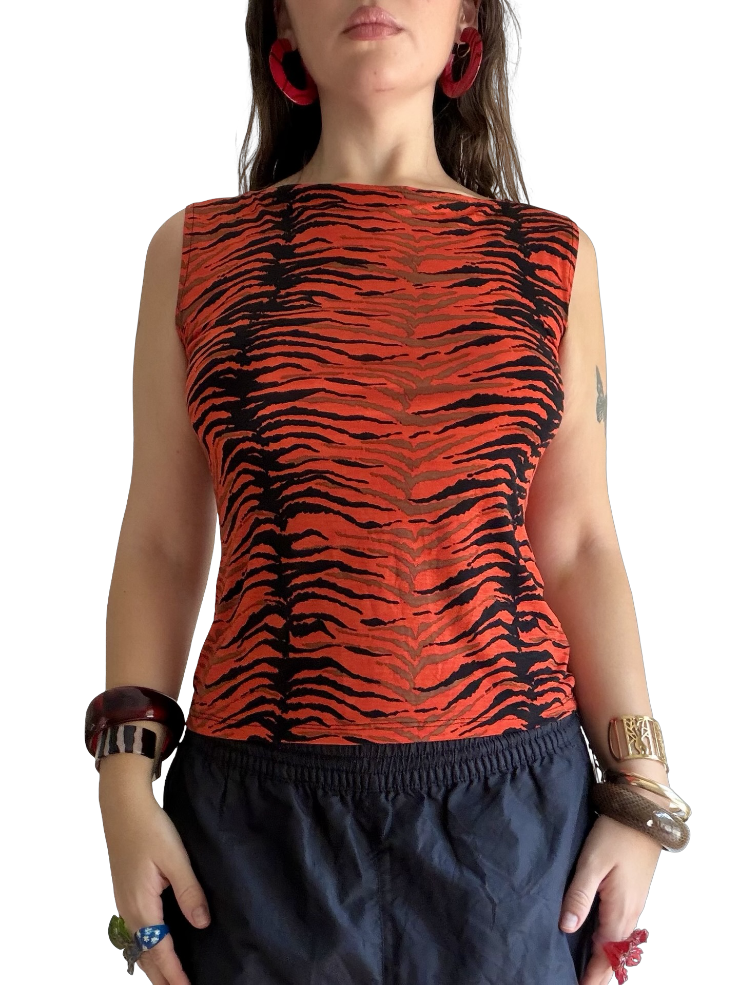 90s Red Tiger Print Sleeveless Top ✮ Size M