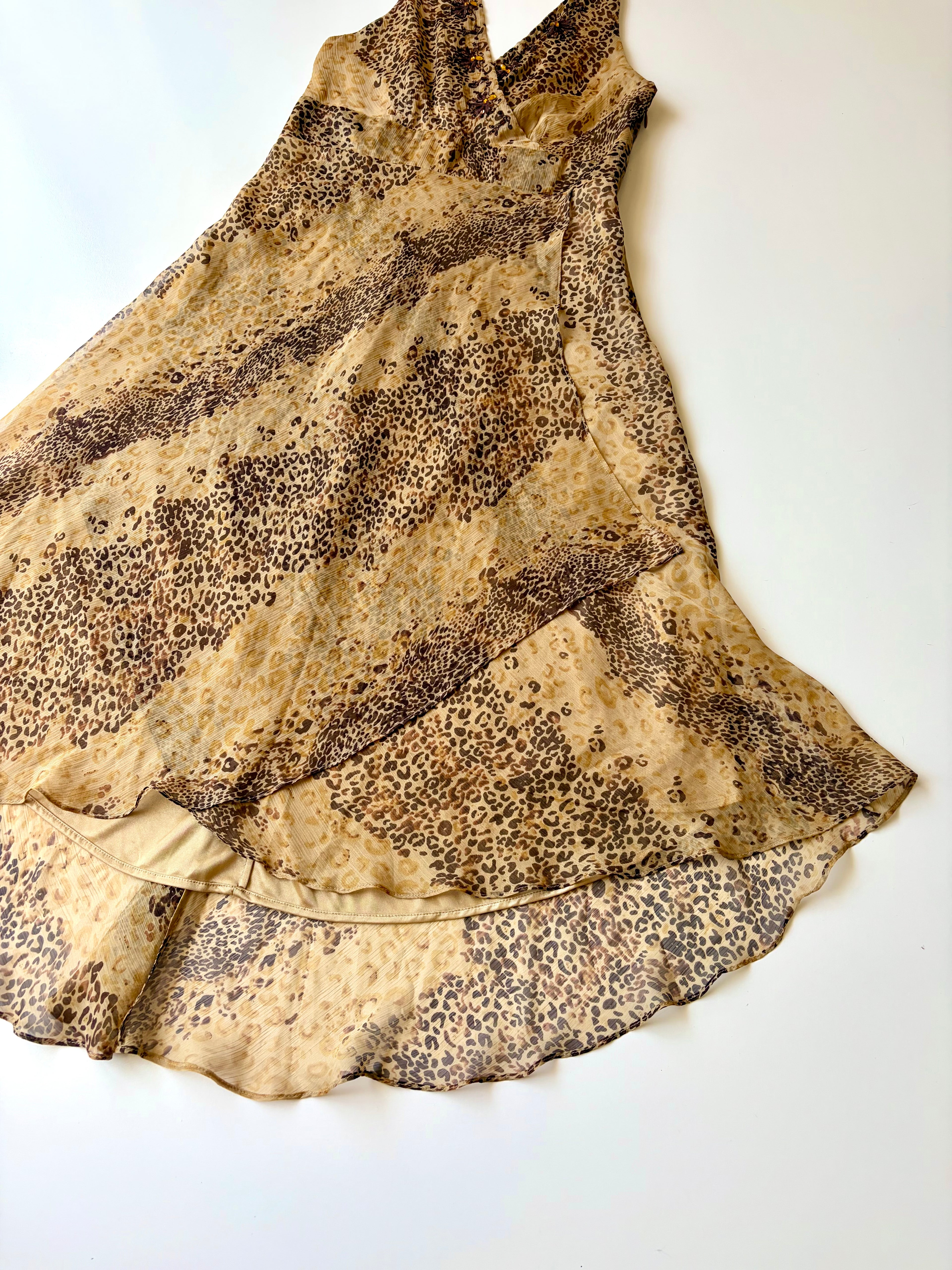 90s Leopard Print Fairy Halter Dress ✮ Size 12*