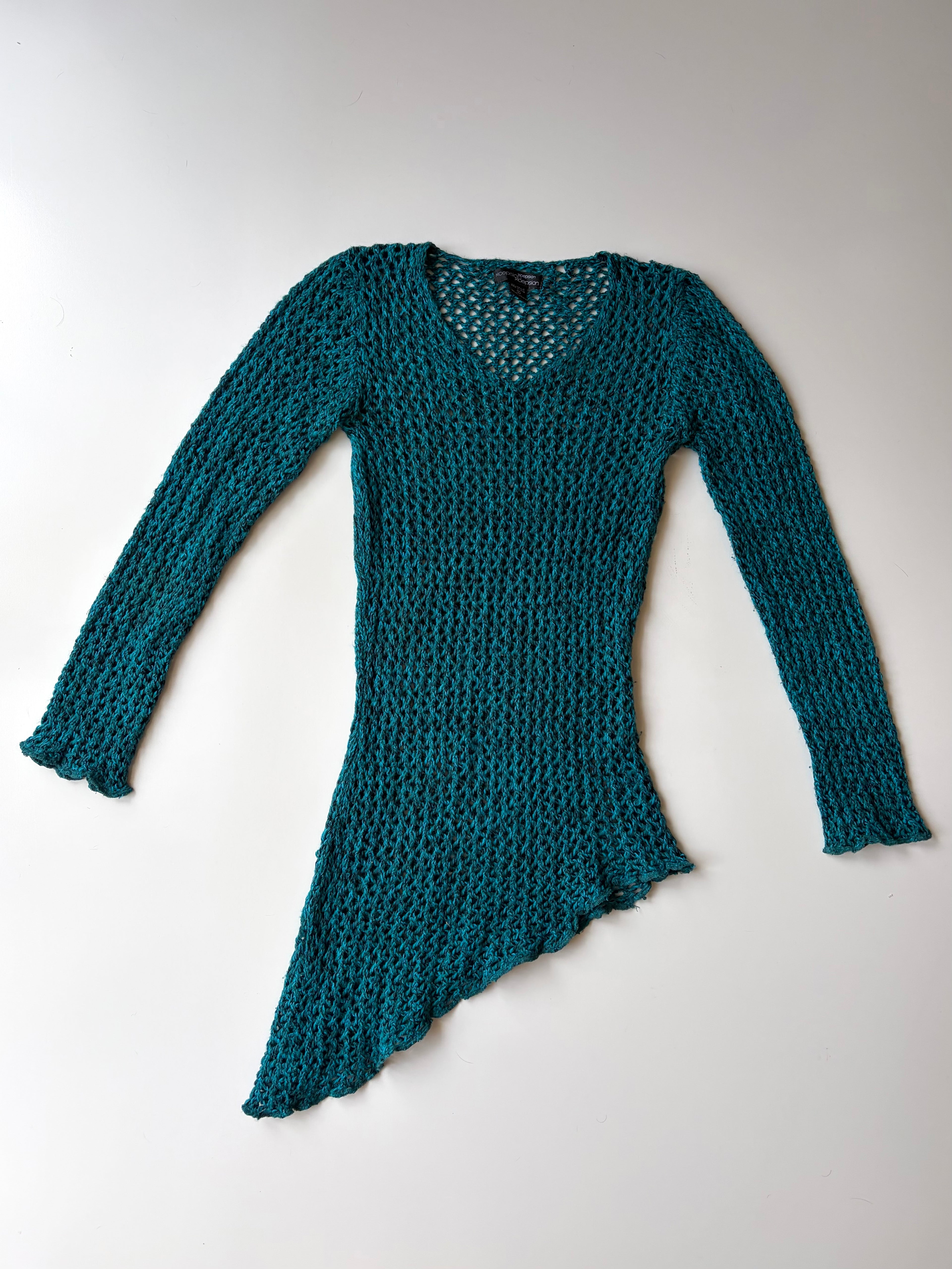 Y2K Teal Asymmetrical Knit Top ✮ Size M