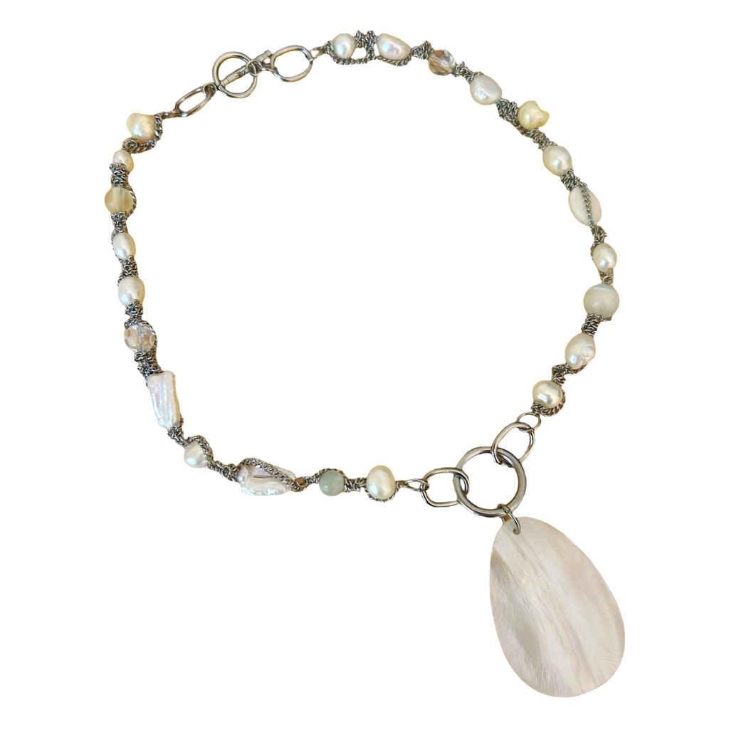 upcycled shell & pearl necklace