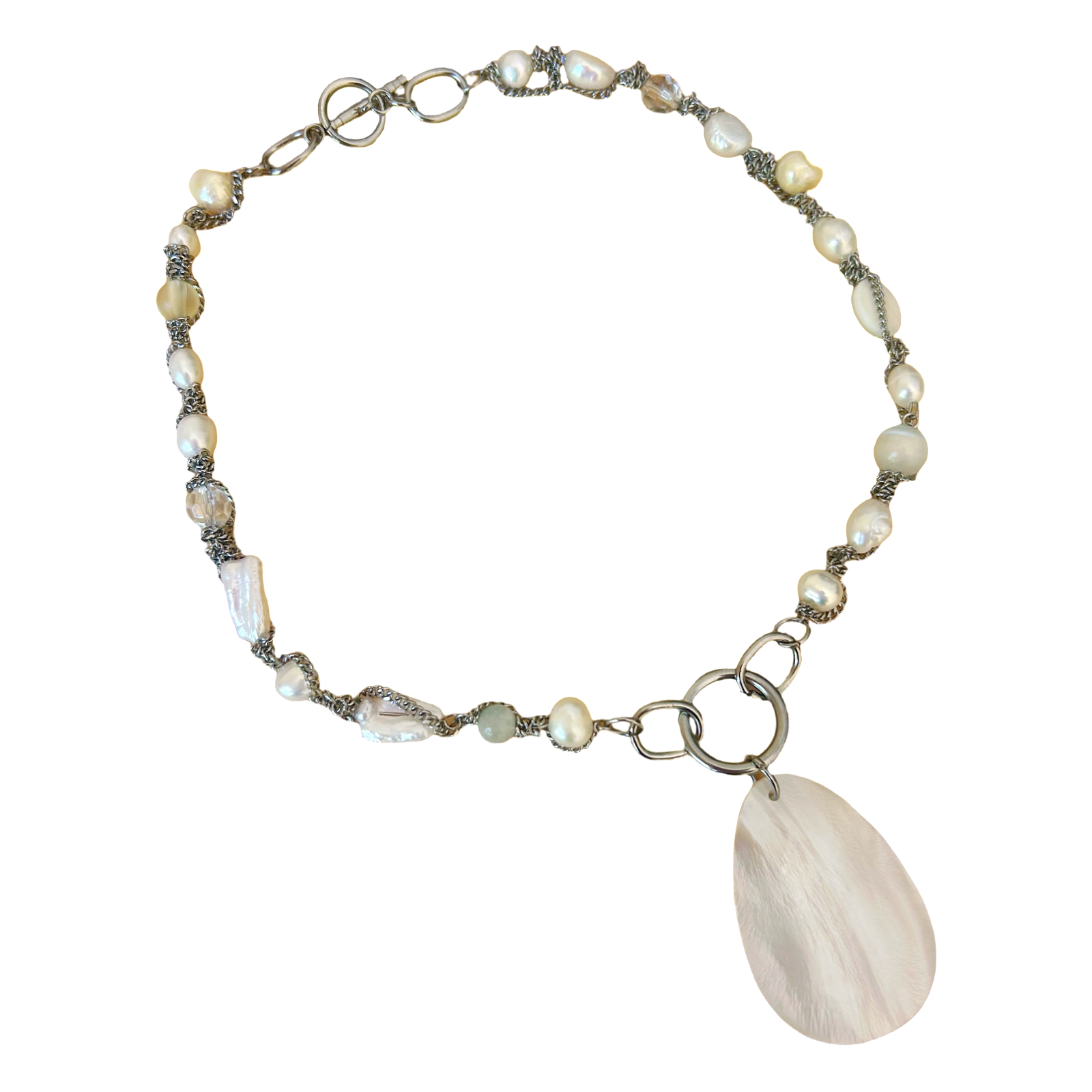 upcycled shell & pearl necklace