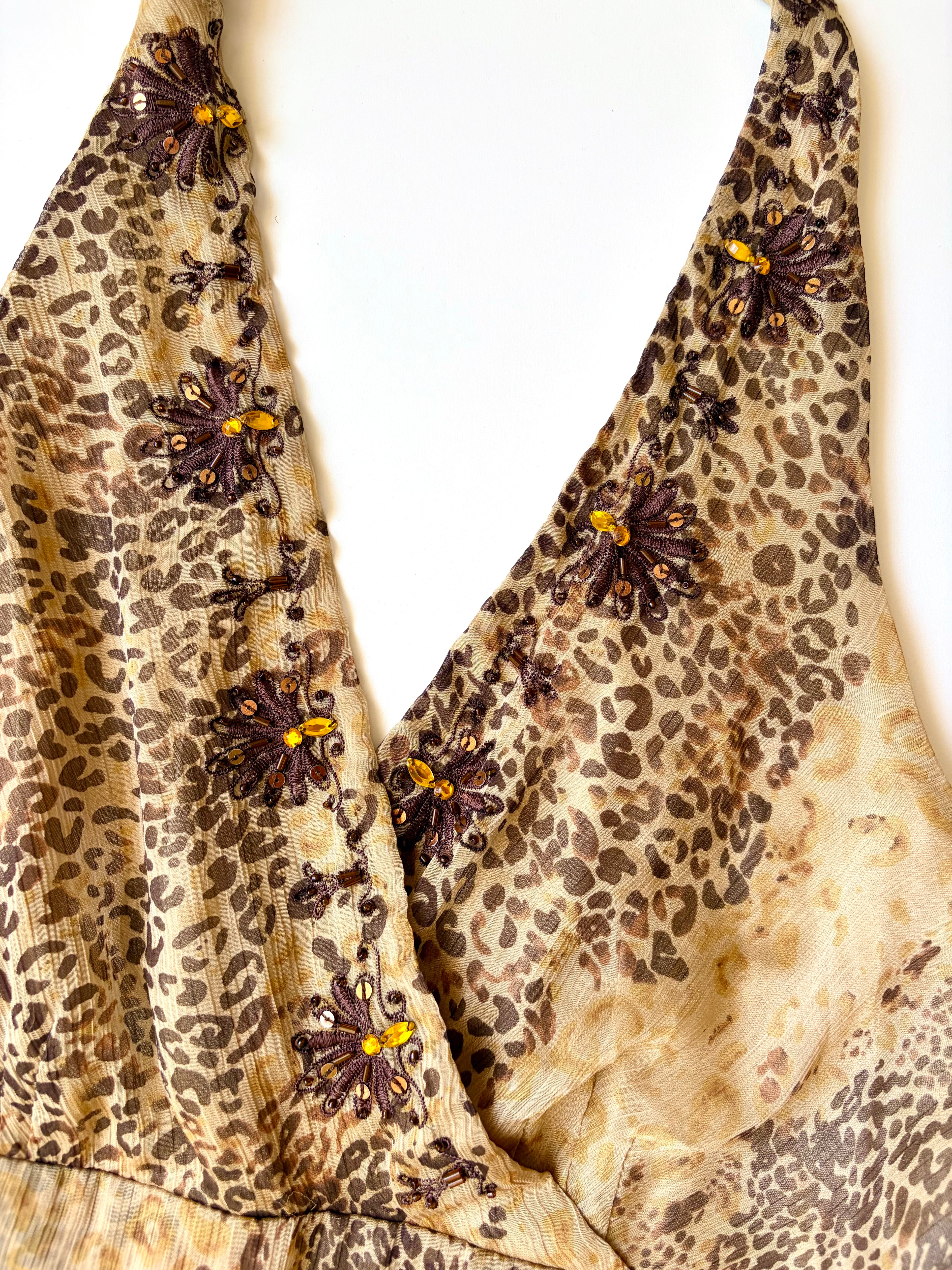 90s Leopard Print Fairy Halter Dress ✮ Size 12*