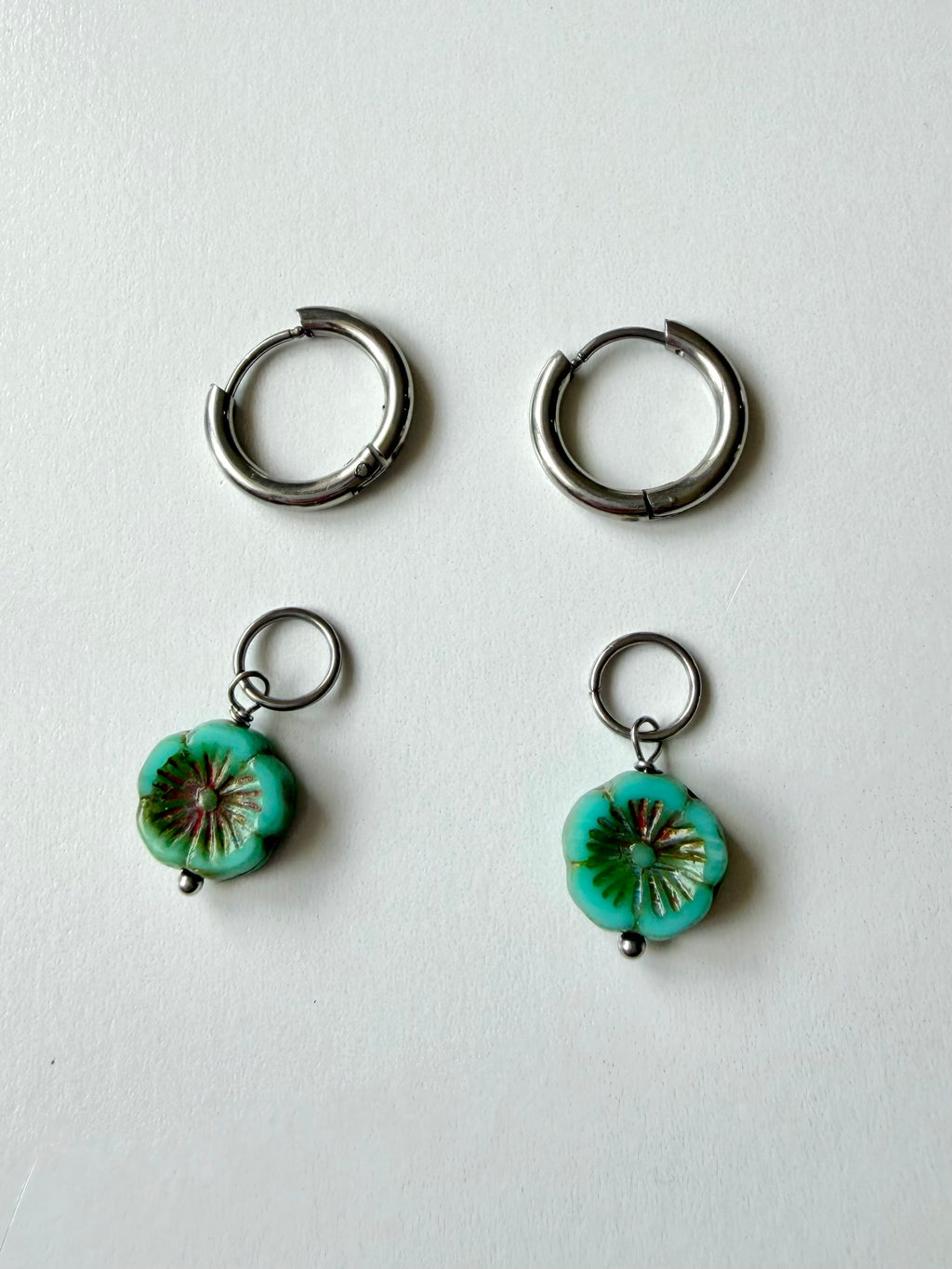 Aqua Flower Huggie Earrings