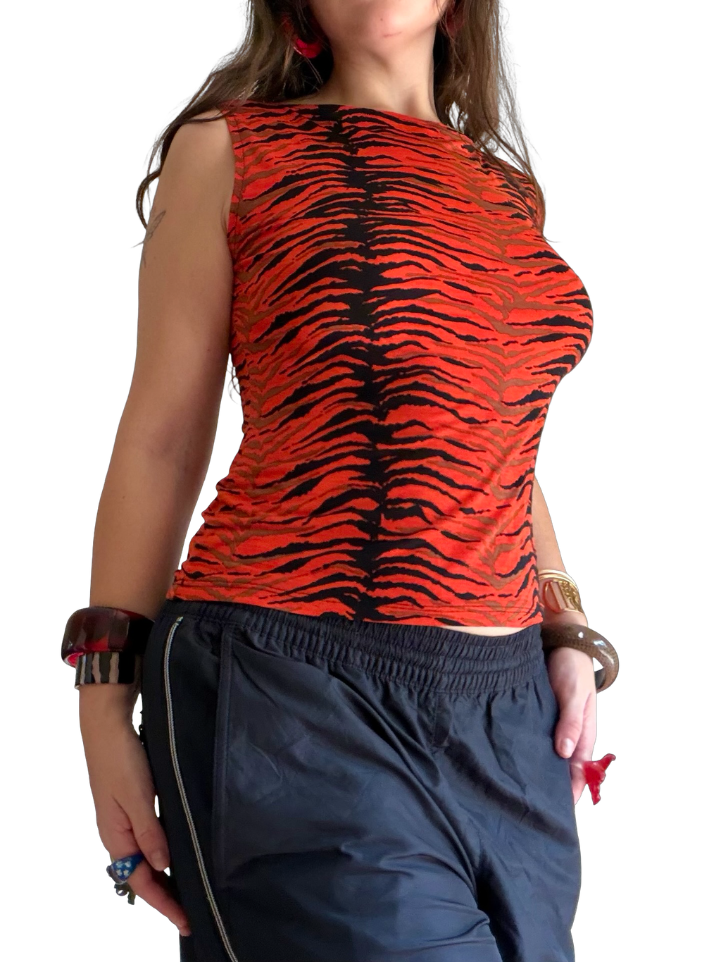 90s Red Tiger Print Sleeveless Top ✮ Size M