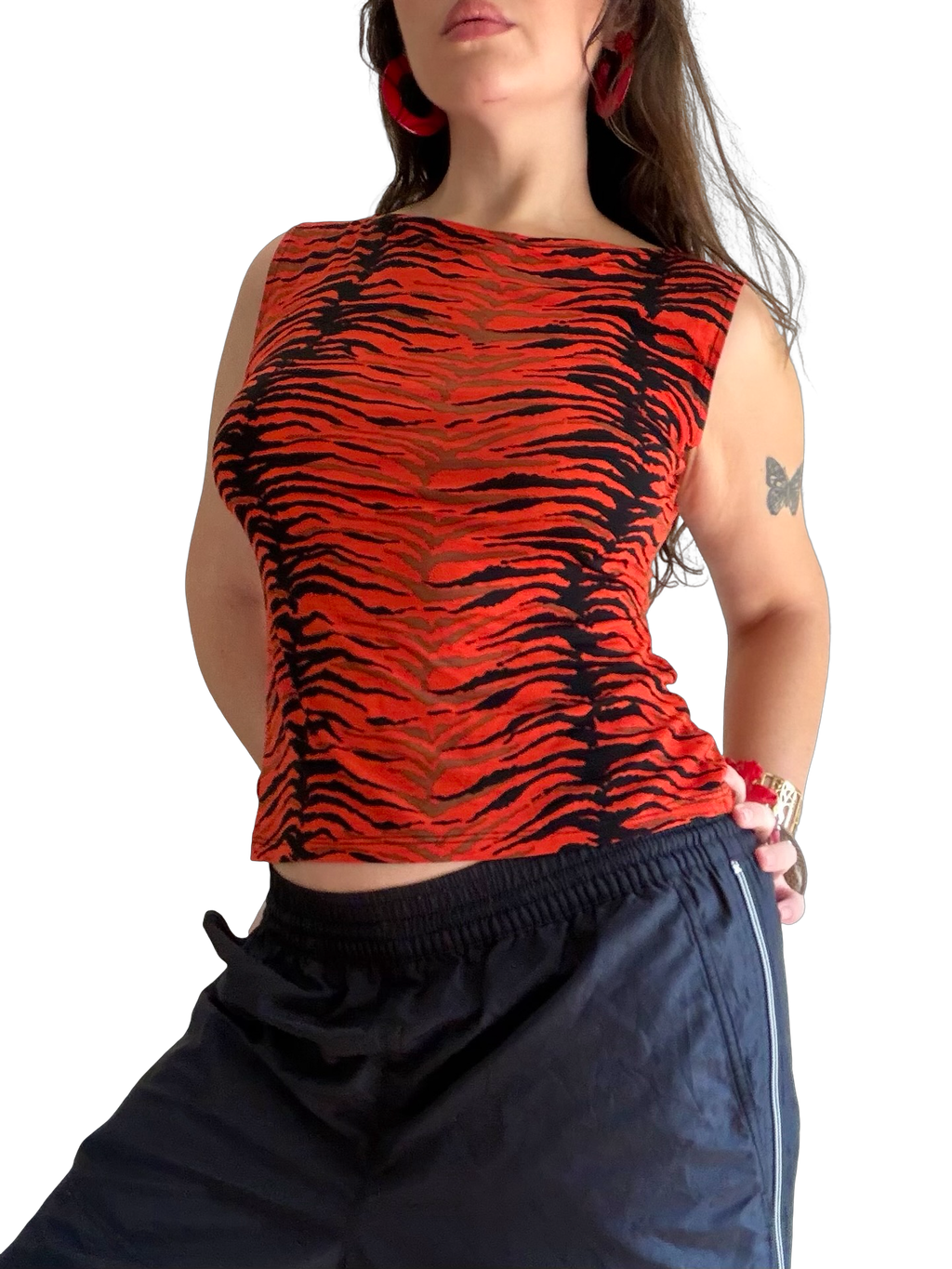 90s Red Tiger Print Sleeveless Top ✮ Size M