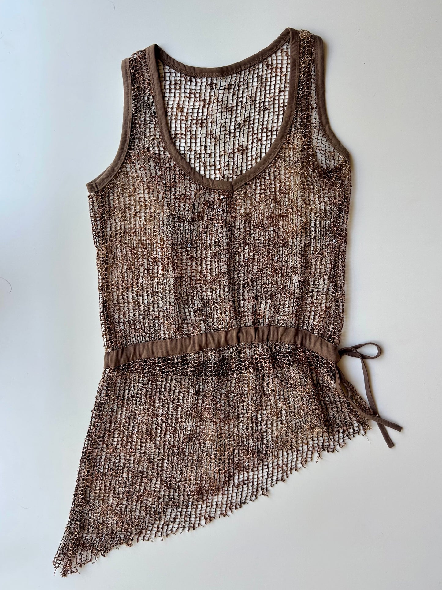 Brown Mesh Sequin Top ✮ Size M