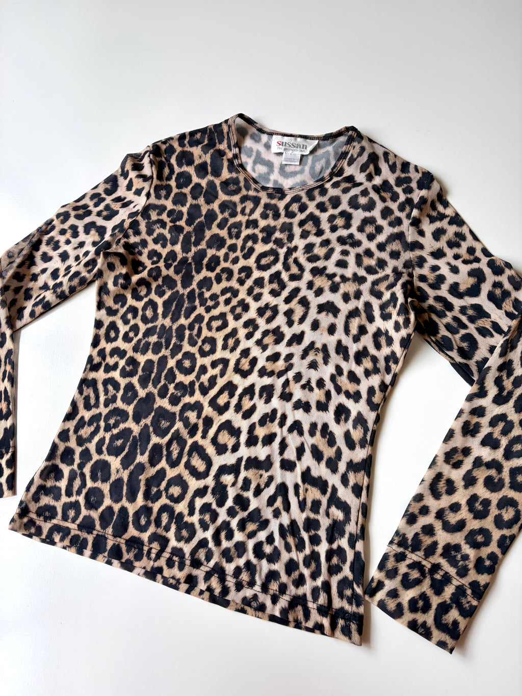 90s Leopard Print Mesh Longsleeve Top ✮ Size M*