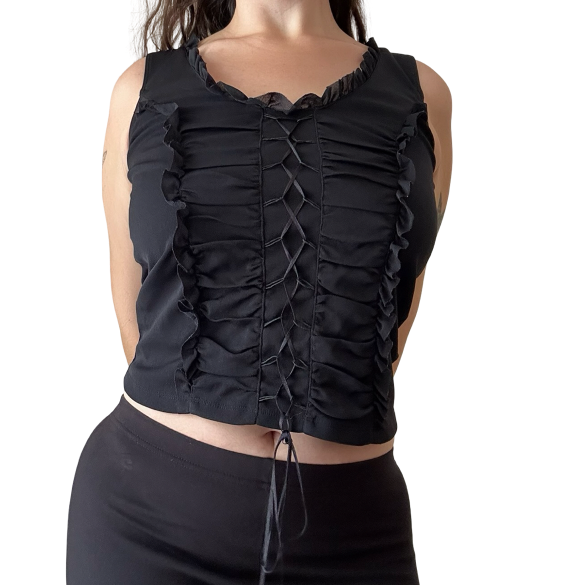 90s Lace Up Ruffle Top ✮ Size XS-M
