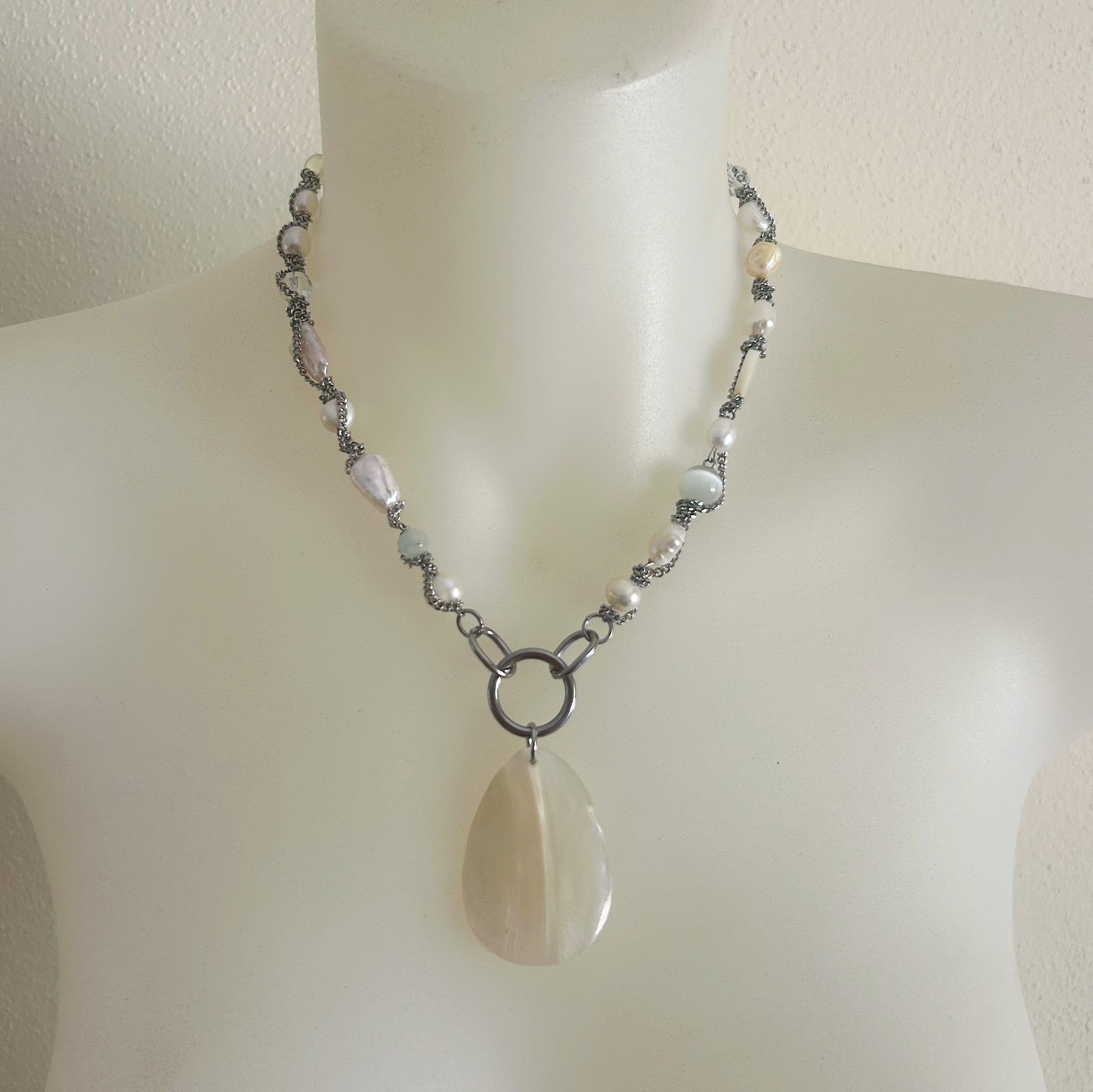 upcycled shell & pearl necklace