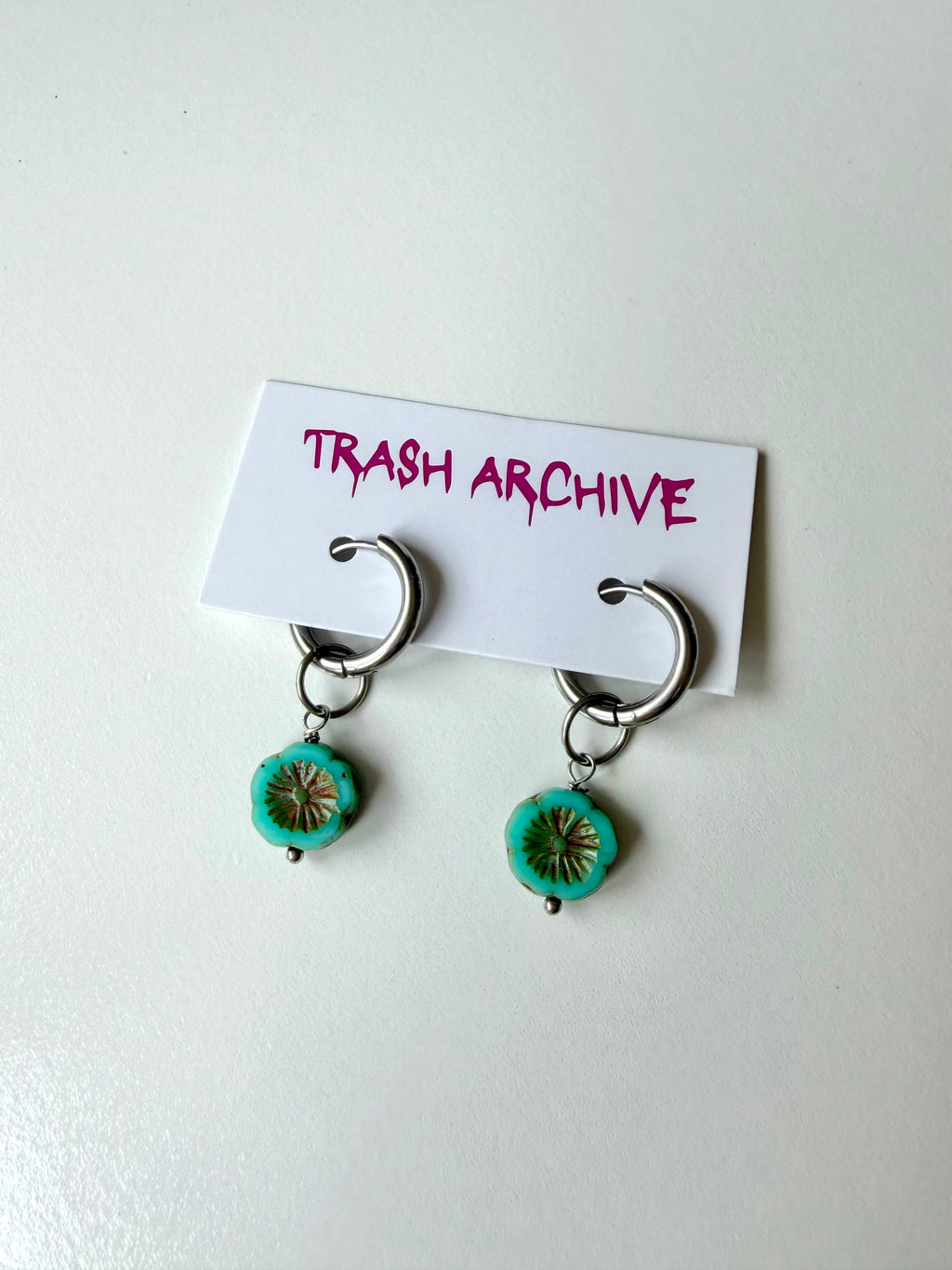 Aqua Flower Huggie Earrings