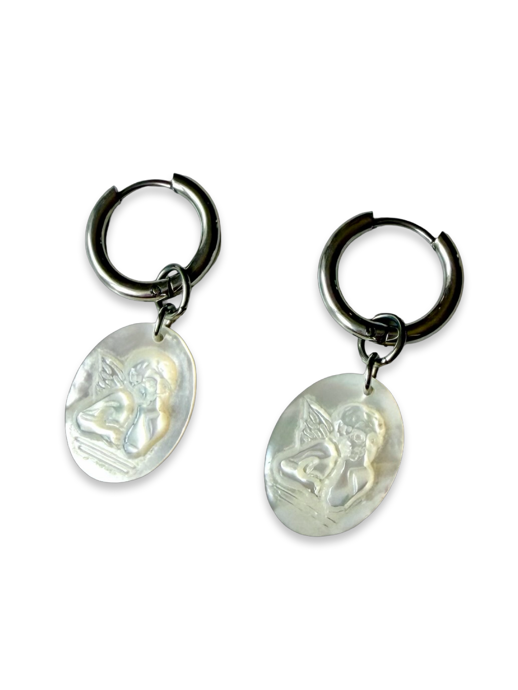 Mother of Pearl Angel Huggie Earrings