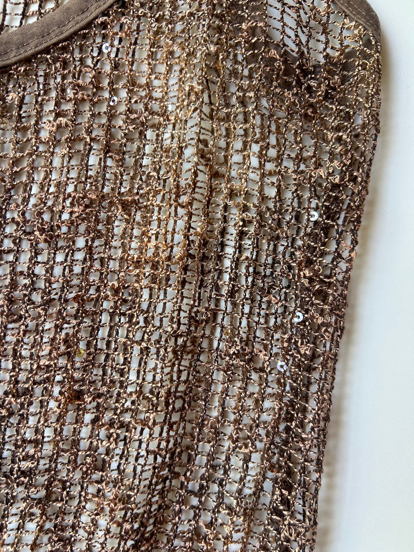 Brown Mesh Sequin Top ✮ Size M
