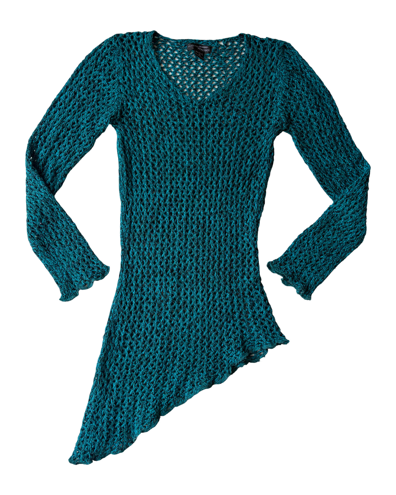Y2K Teal Asymmetrical Knit Top ✮ Size M