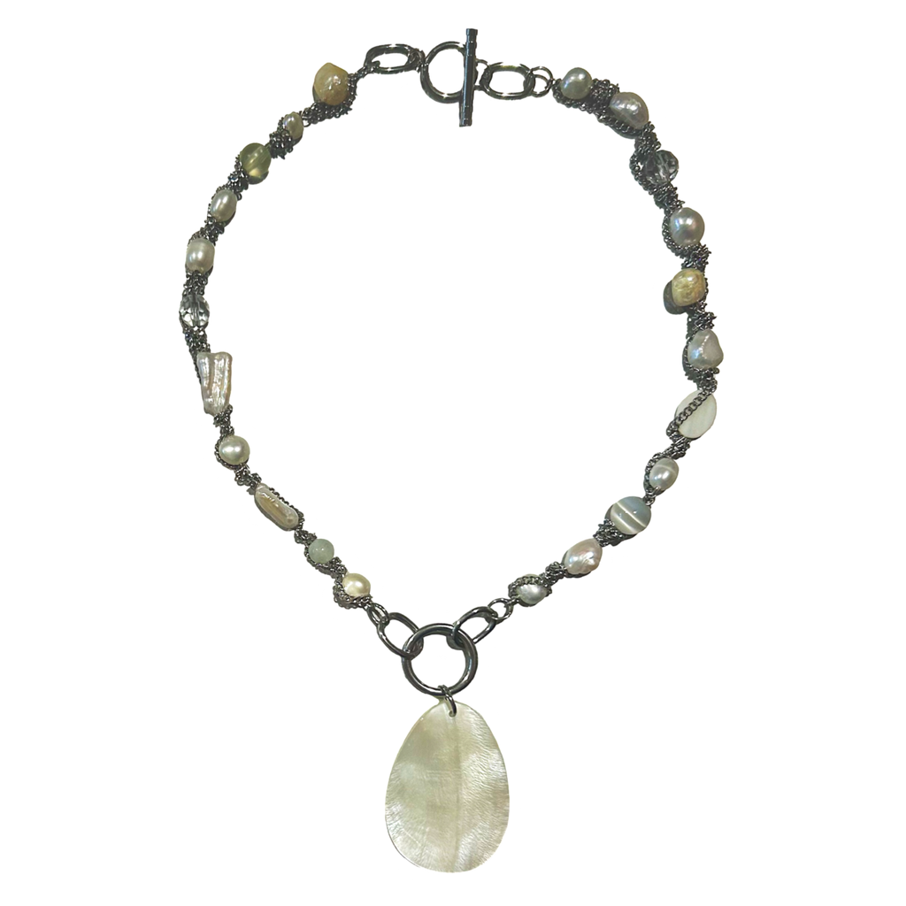 upcycled shell & pearl necklace