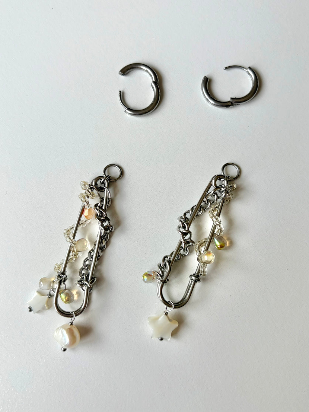 Safety Pin Pearl Huggie Earrings