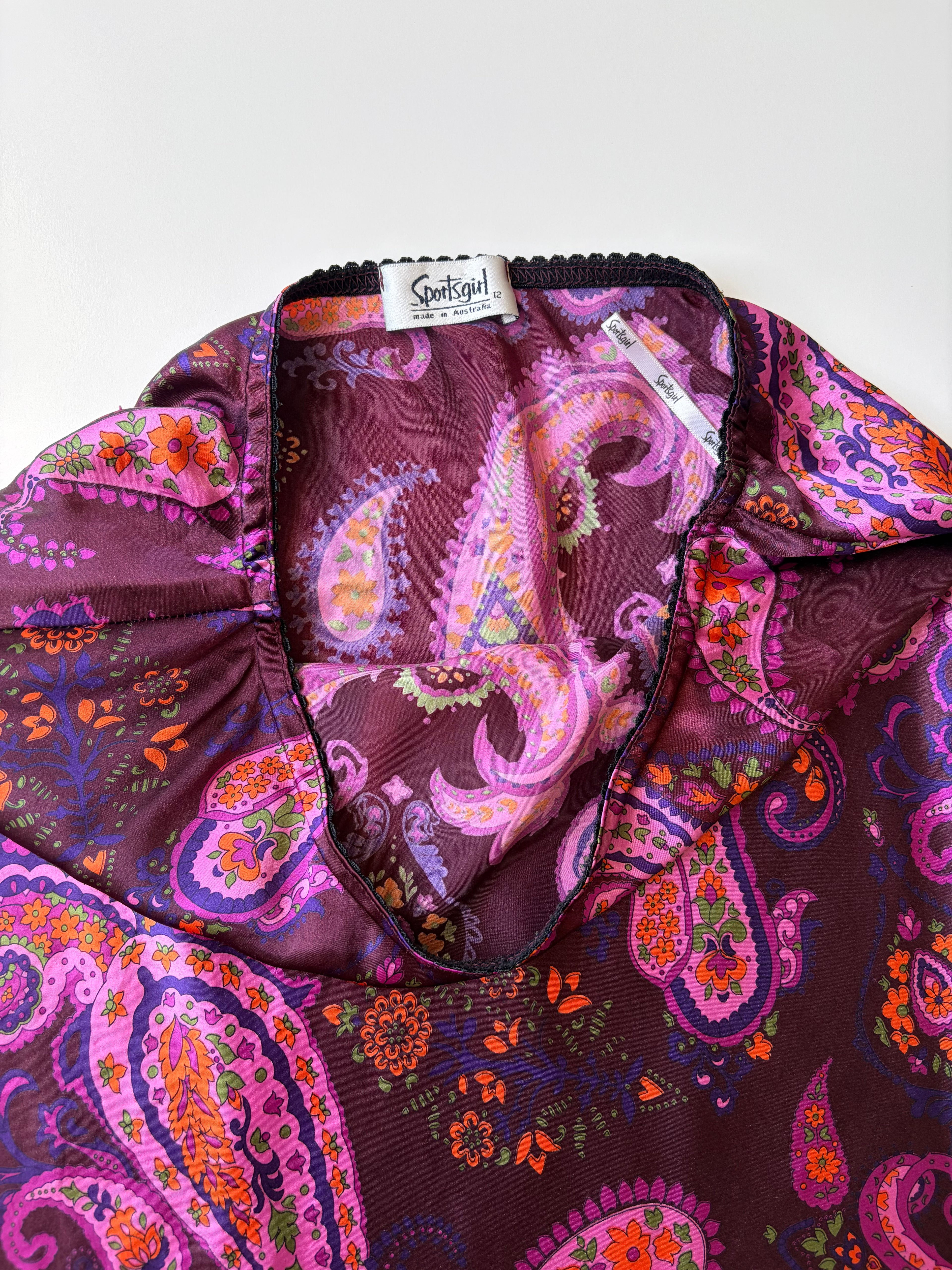 90s Purple Paisley Midi Skirt ✮ Size 12