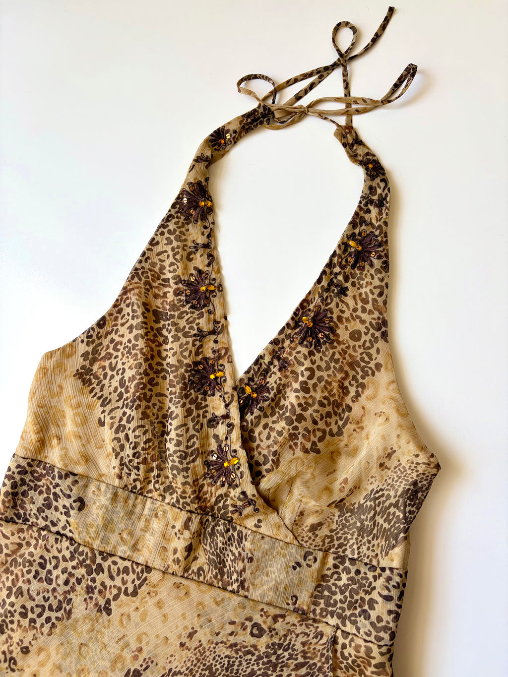 90s Leopard Print Fairy Halter Dress ✮ Size 12*