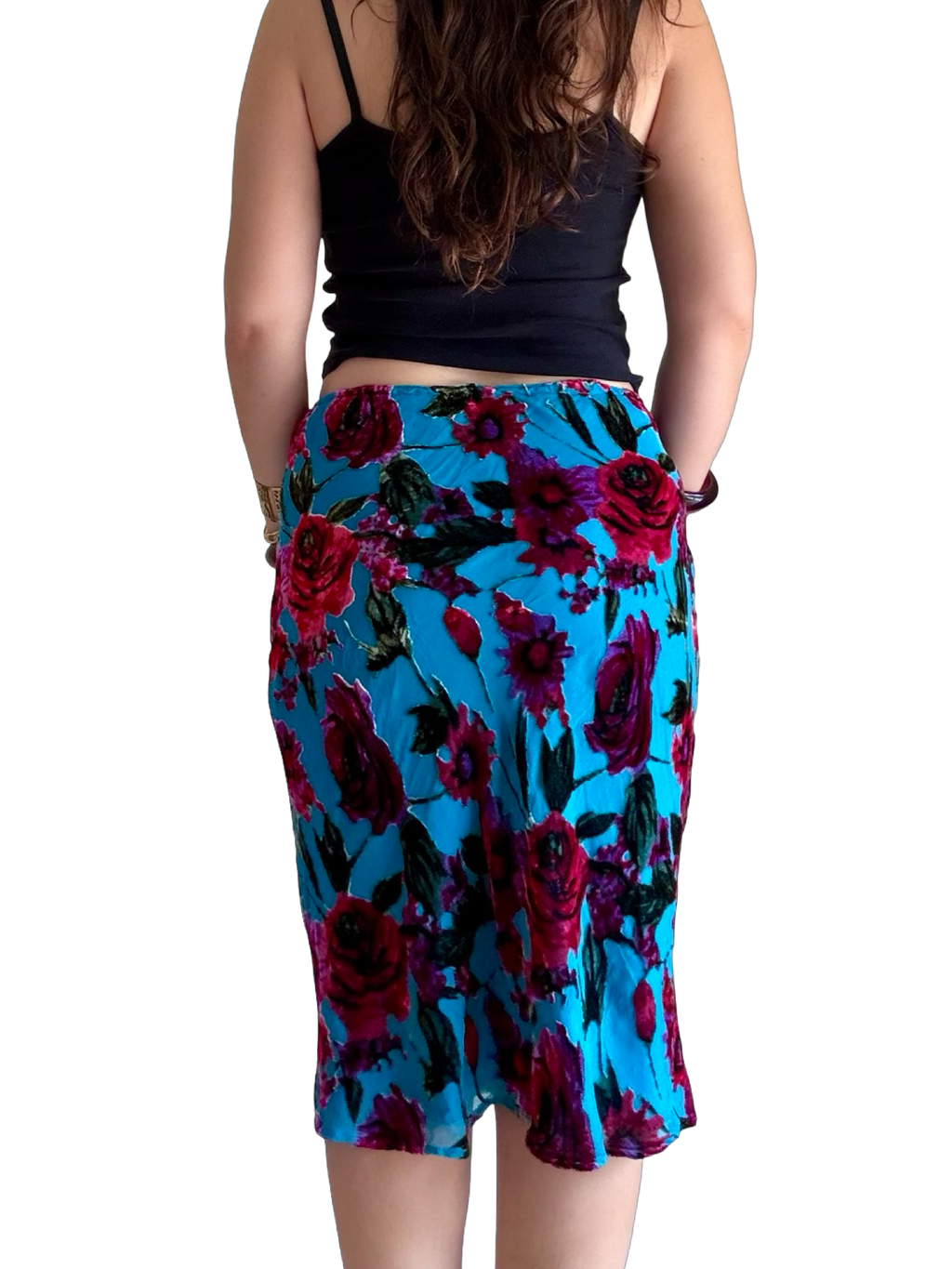 Turquoise Floral Midi Skirt ✮ Size M