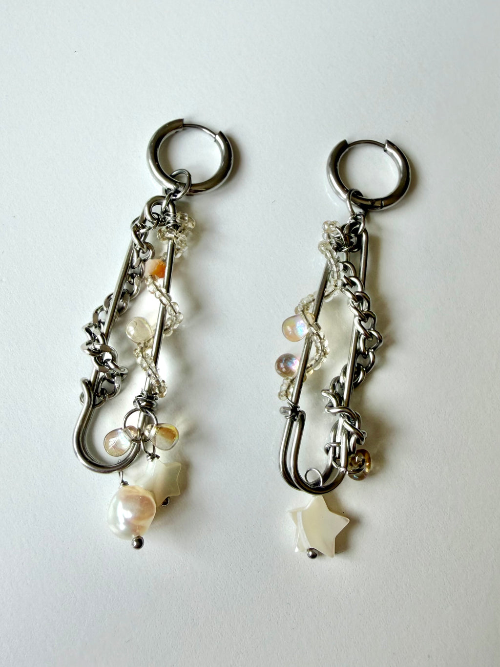 Safety Pin Pearl Huggie Earrings