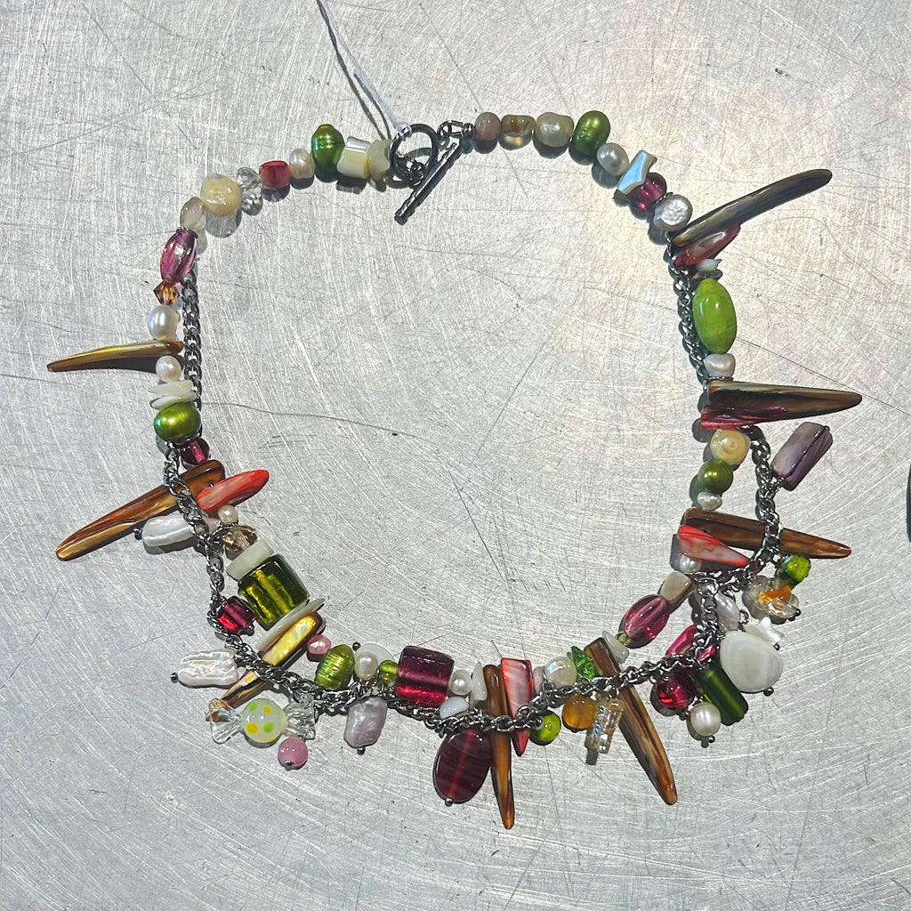 upcycled shell and glass necklace
