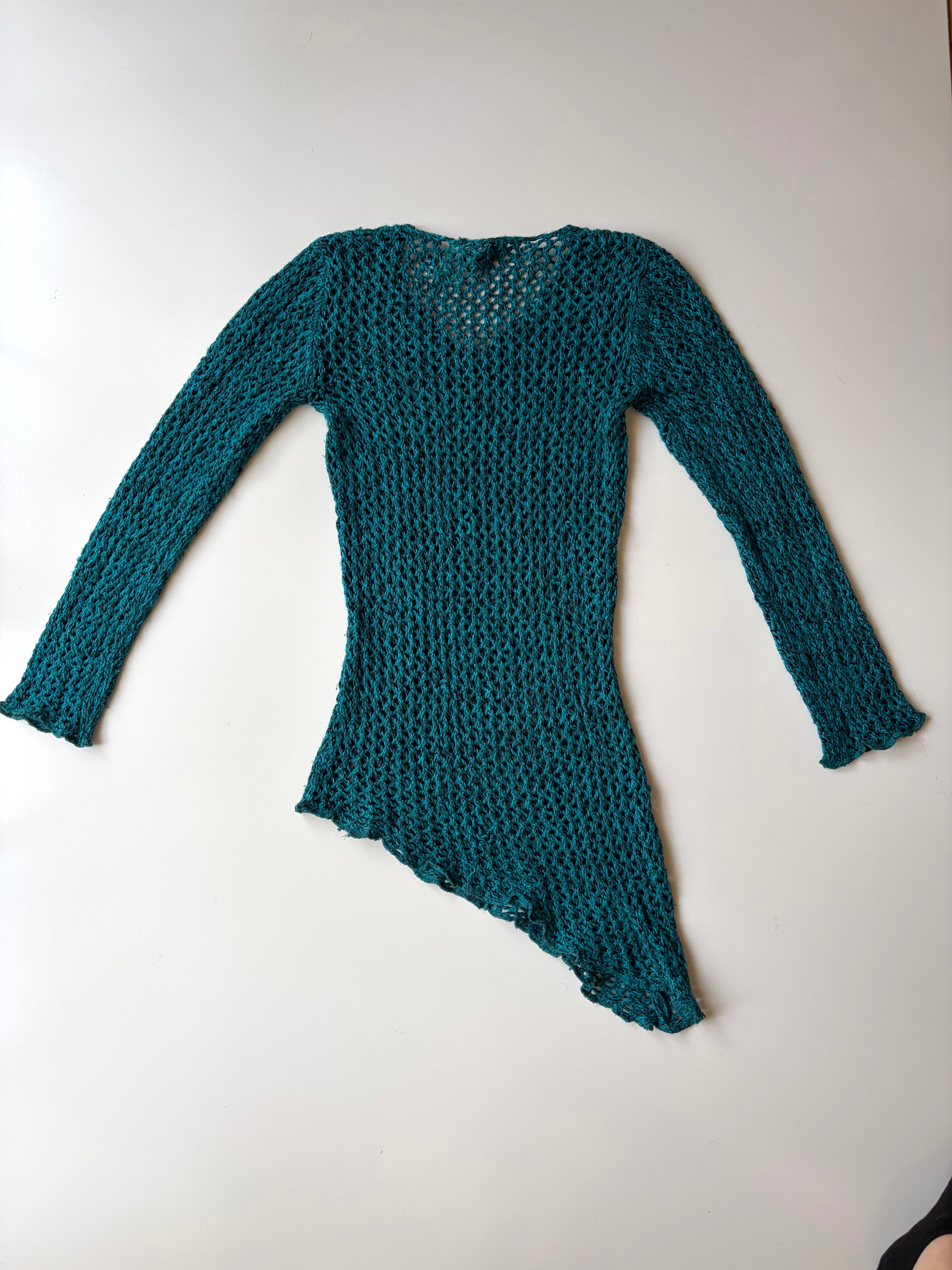 Y2K Teal Asymmetrical Knit Top ✮ Size M