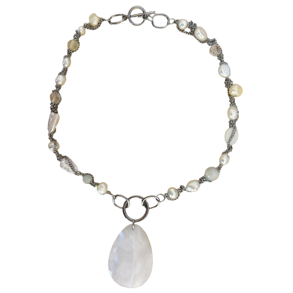 upcycled shell & pearl necklace