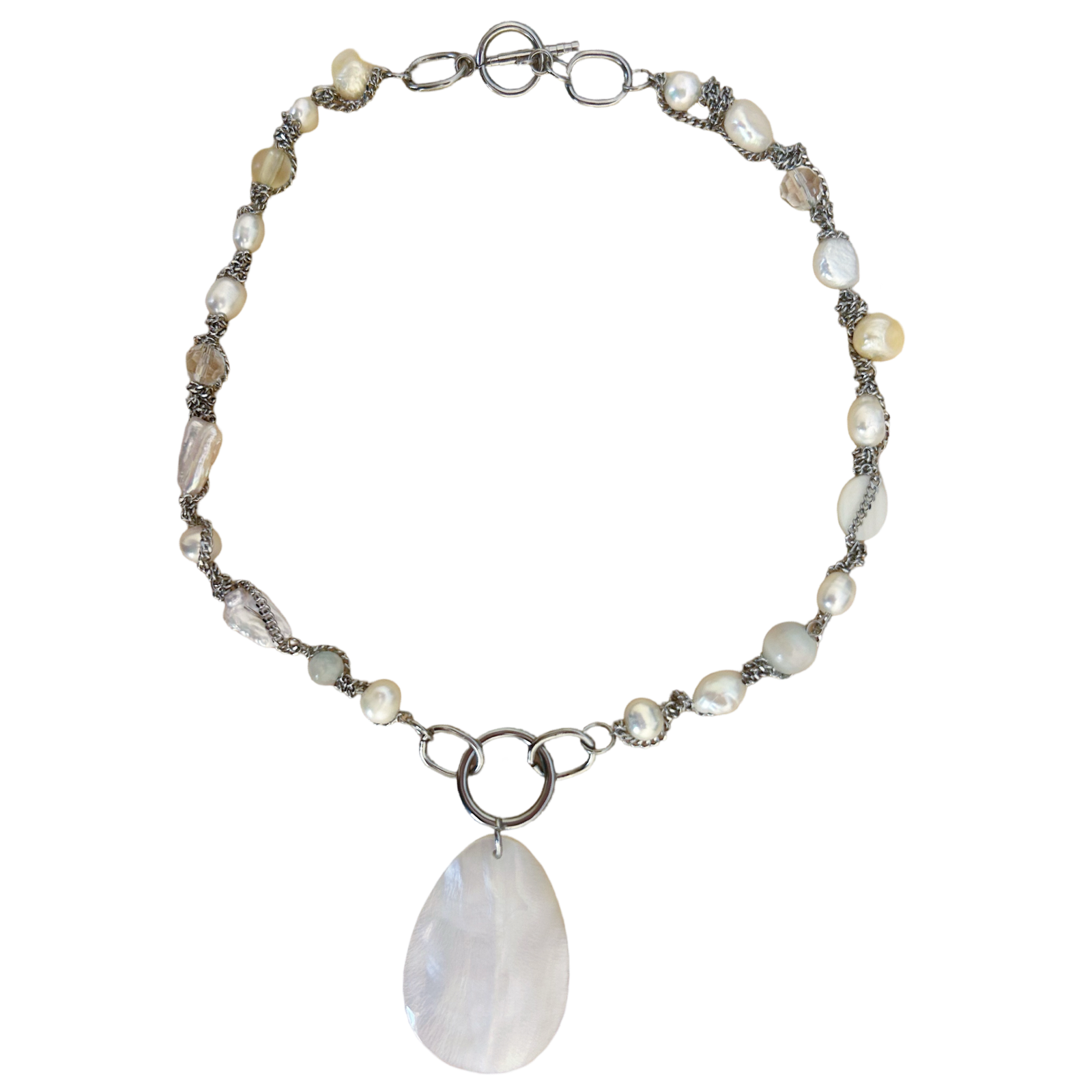 upcycled shell & pearl necklace