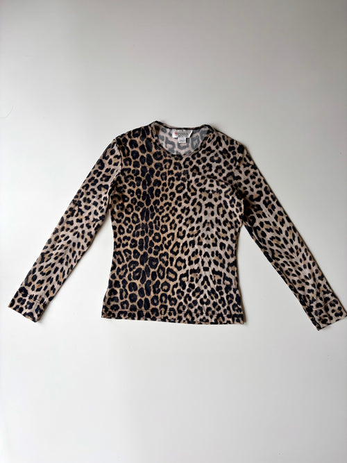 90s Leopard Print Mesh Longsleeve Top ✮ Size M*