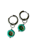 Aqua Flower Huggie Earrings