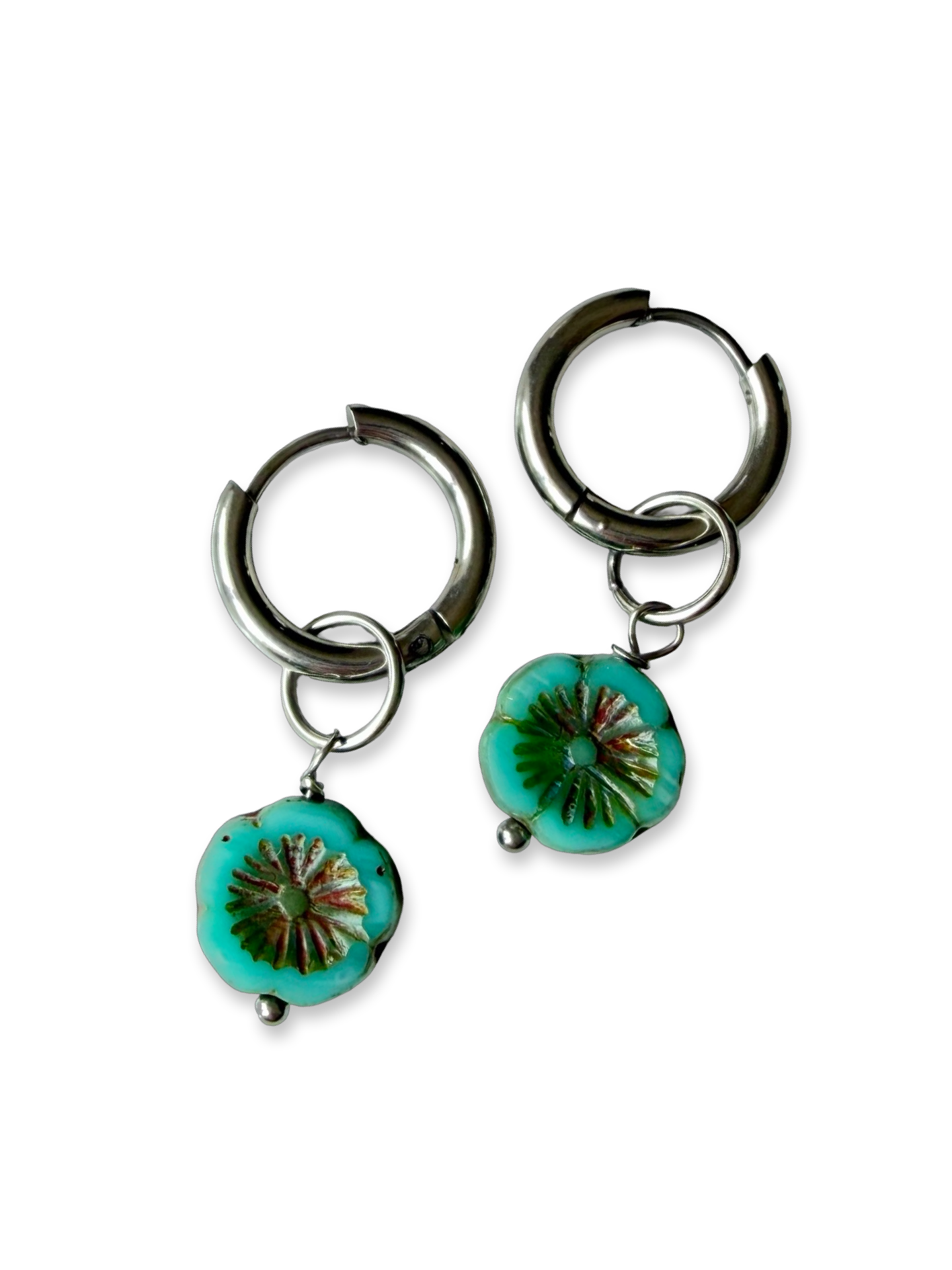 Aqua Flower Huggie Earrings