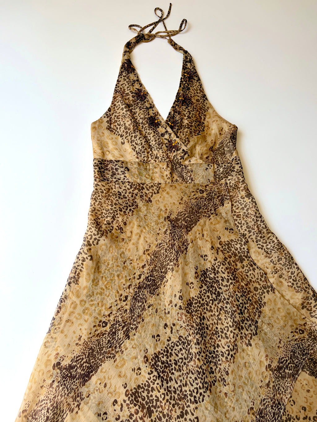 90s Leopard Print Fairy Halter Dress ✮ Size 12*