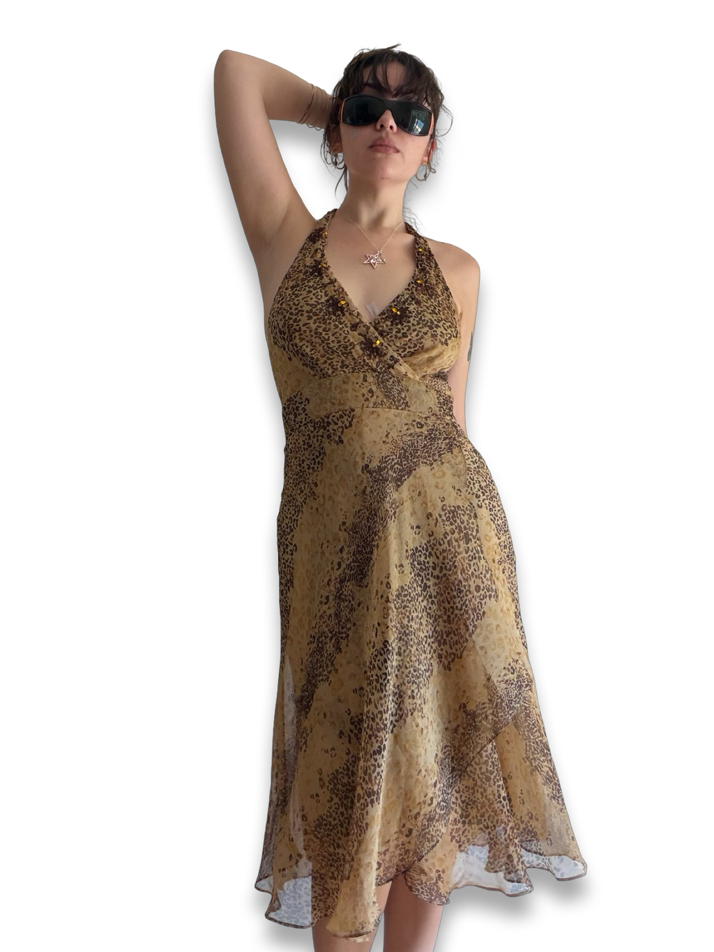 90s Leopard Print Fairy Halter Dress ✮ Size 12*