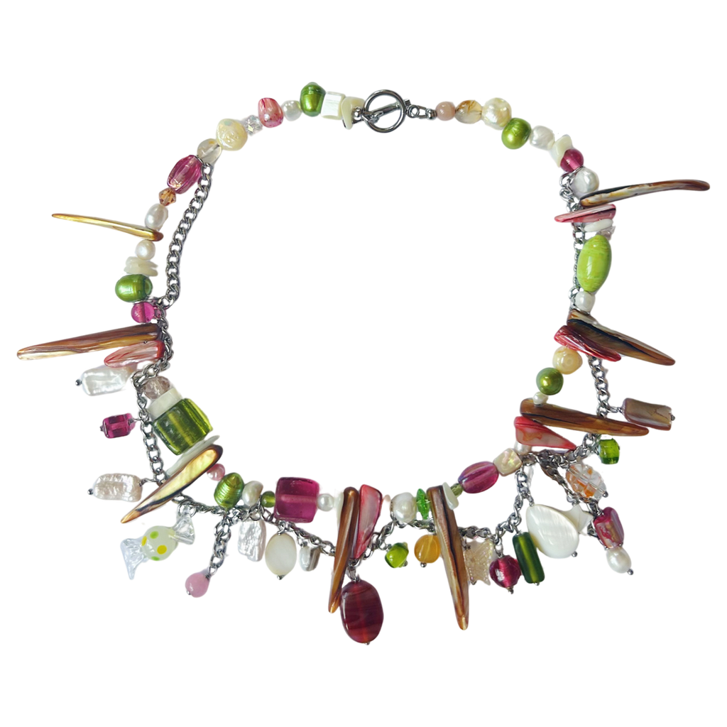 upcycled shell and glass necklace