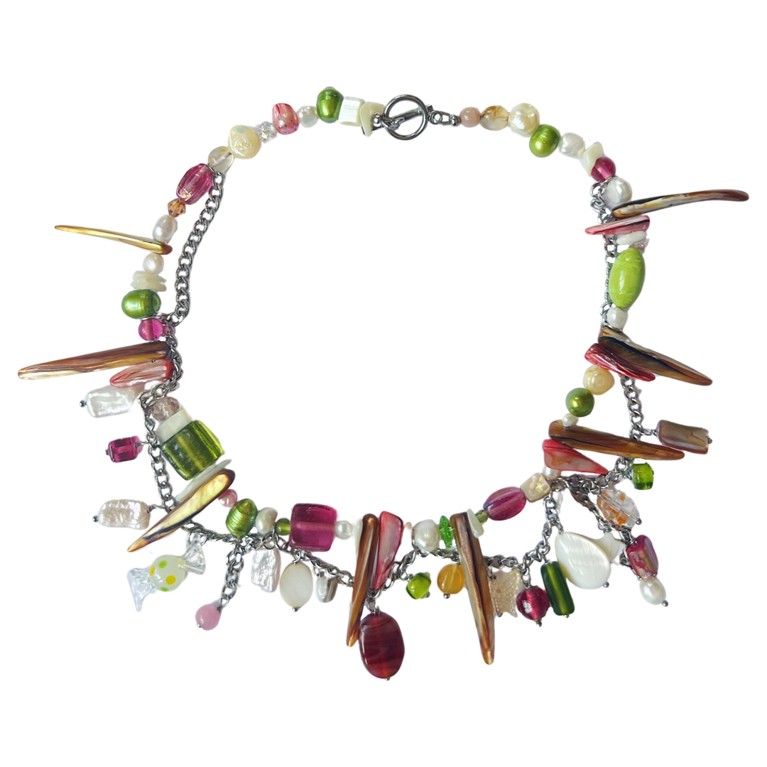 upcycled shell and glass necklace